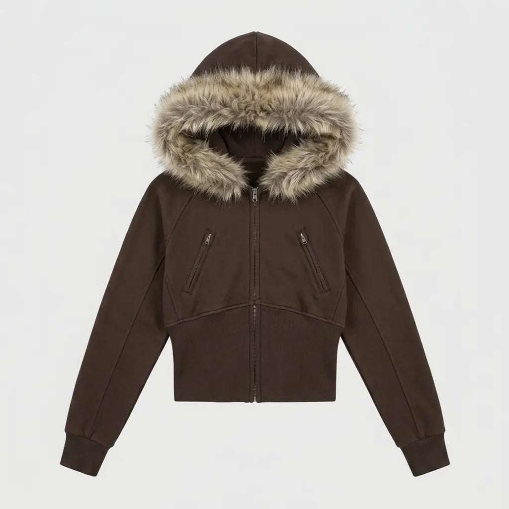 Midnight Frost Cropped Fur Hoodie