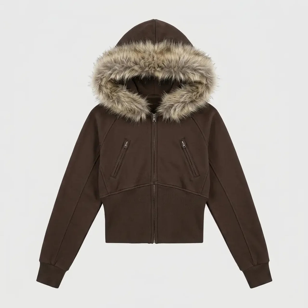 Midnight Frost Cropped Fur Hoodie