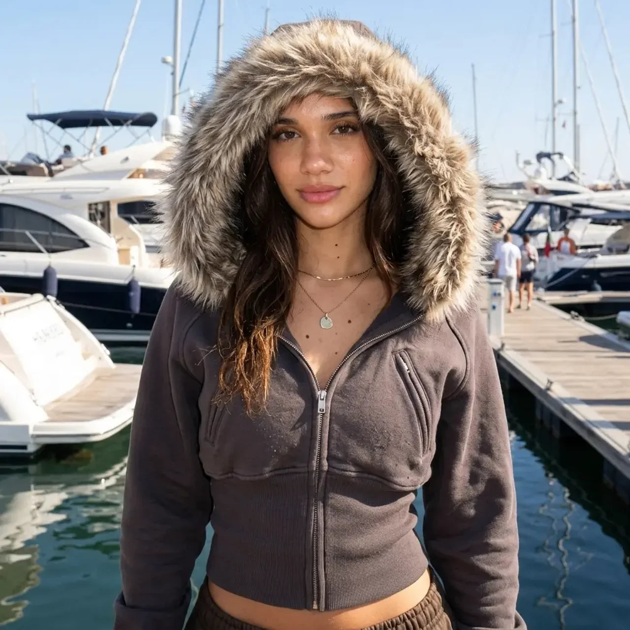 Midnight Frost Cropped Fur Hoodie