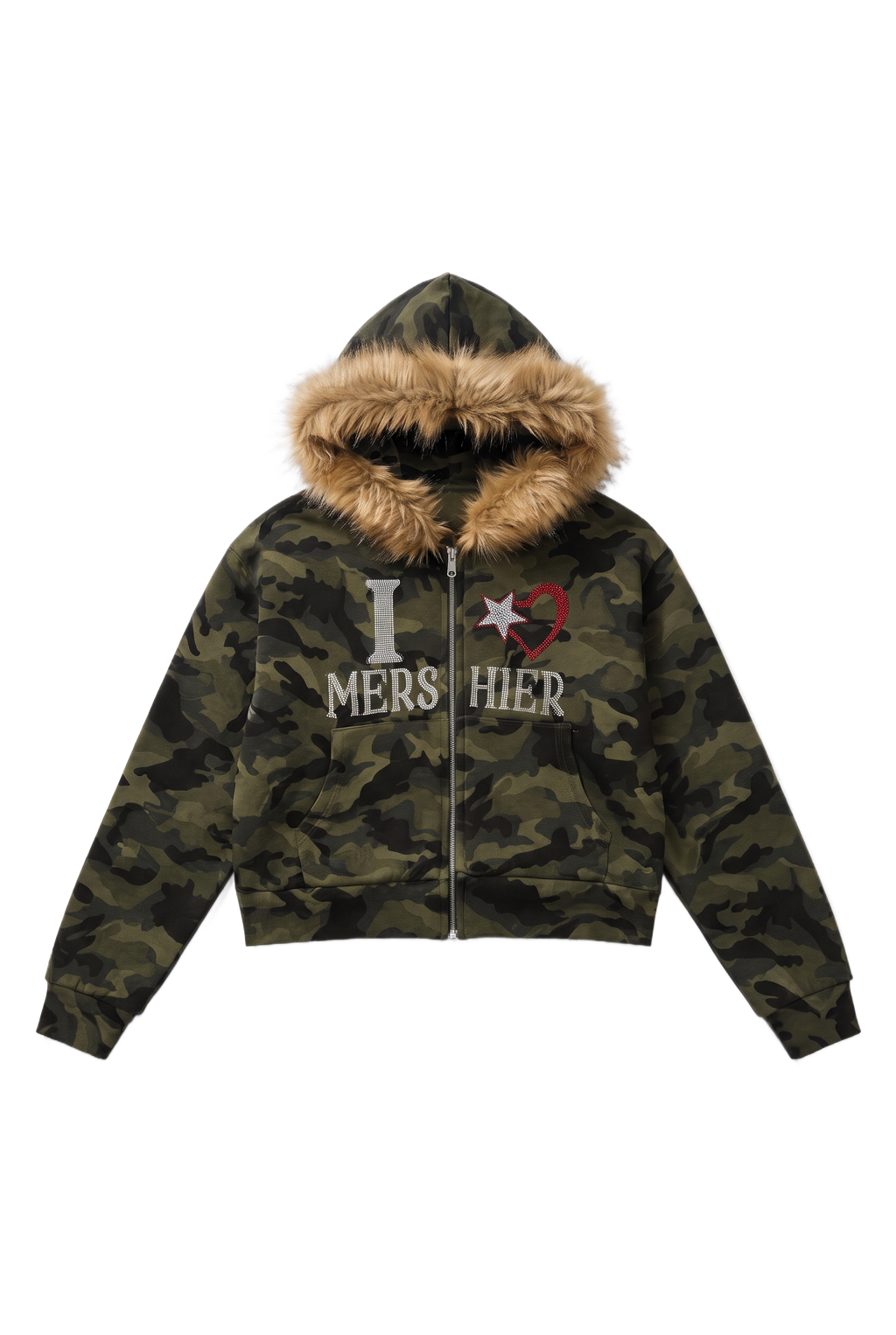 Camo Star Fur-Trim Zip Hoodie