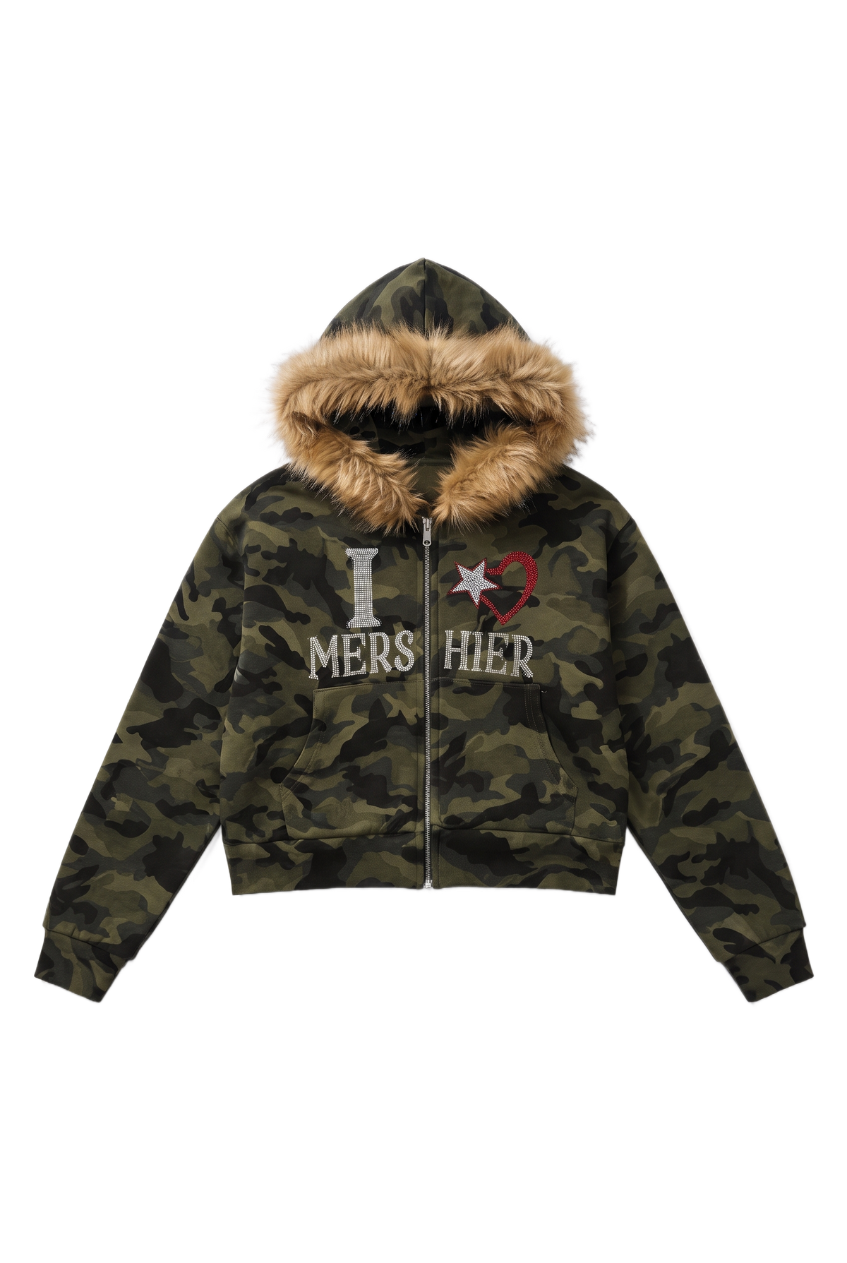 Camo Star Fur-Trim Zip Hoodie