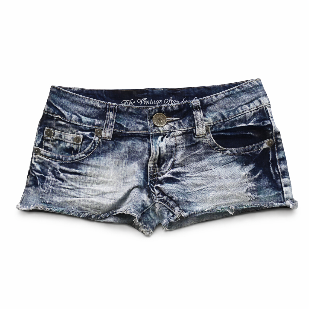 Low-Rise Distressed Mini Denim Shorts