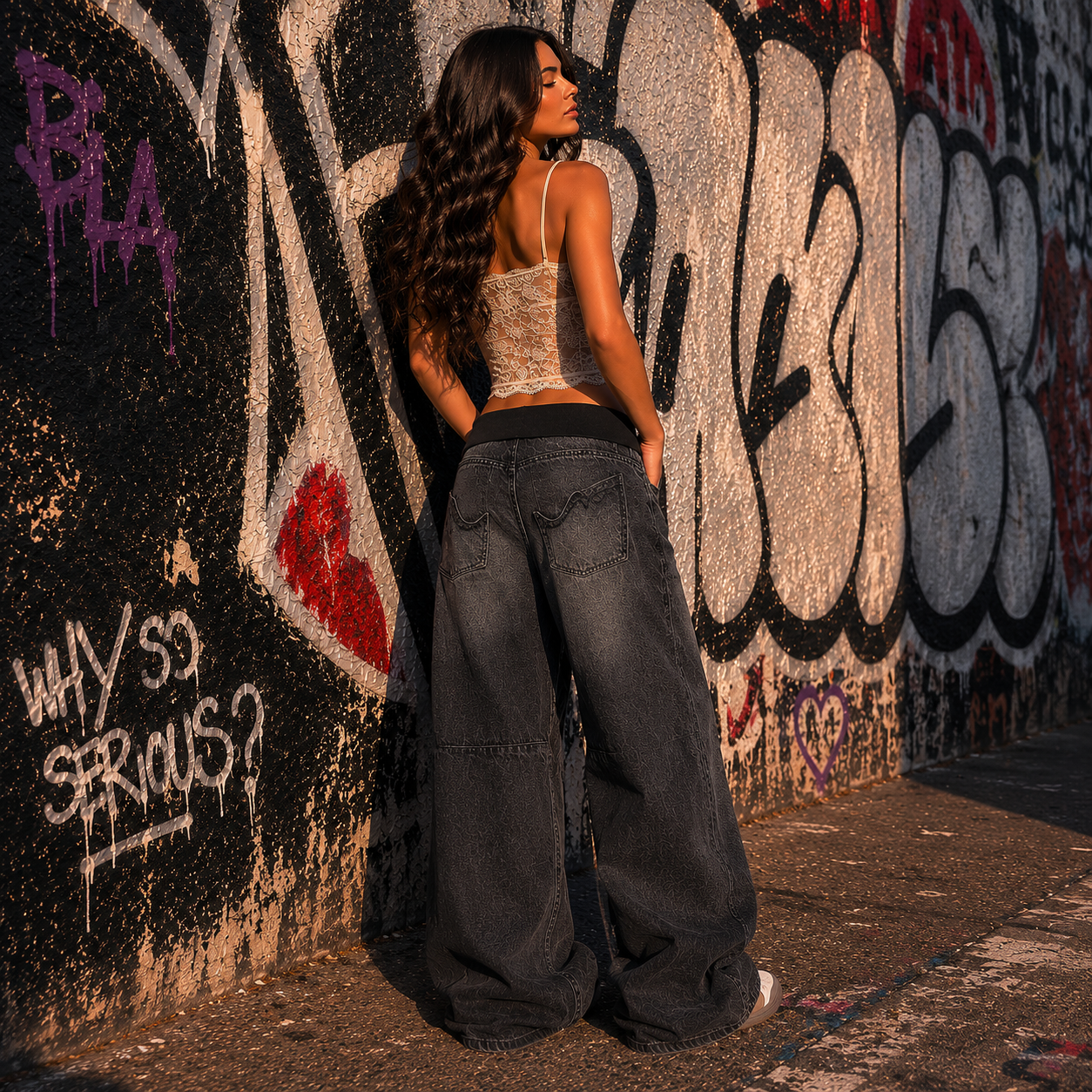 Foldover Drift Baggy Jeans