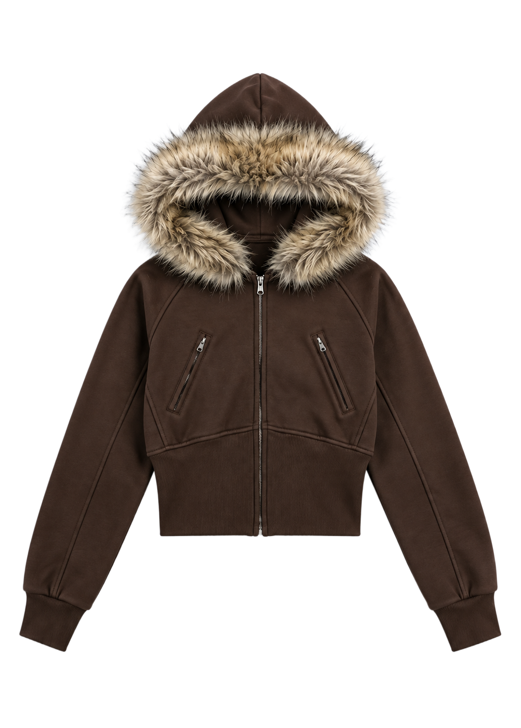 Midnight Frost Cropped Fur Hoodie