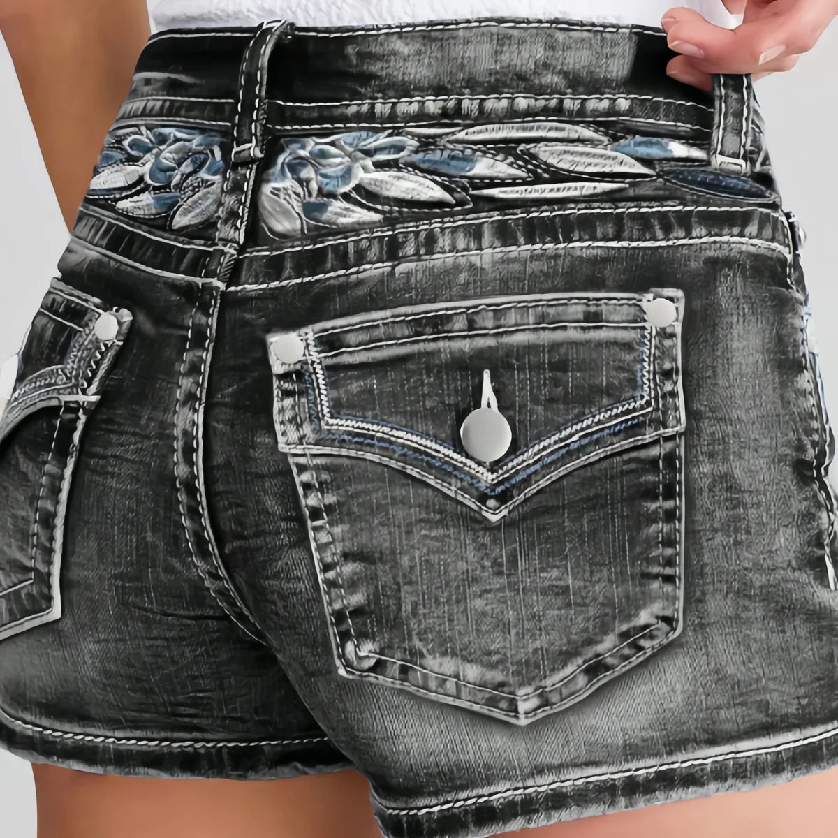 Black Low-Rise Vintage Wash Denim Shorts