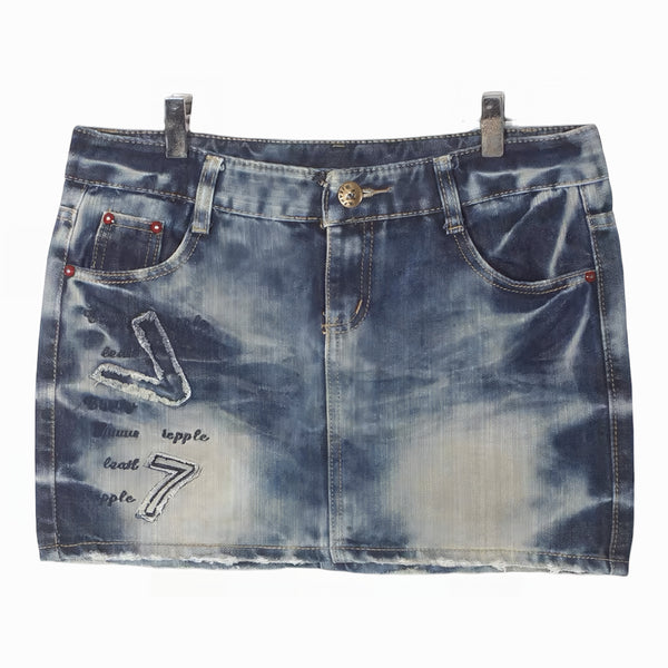 Rebel Stitch Graphic Denim Skirt