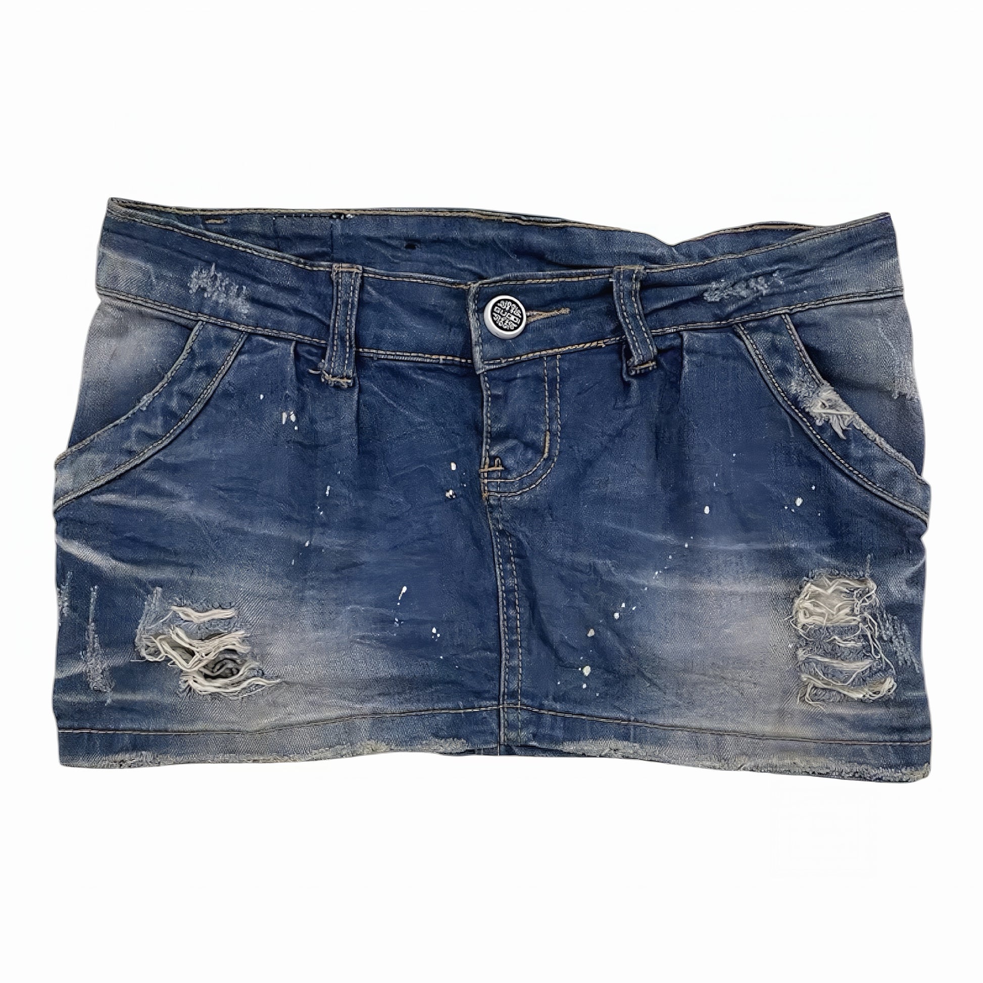 Off-Duty Distressed Denim Mini Skirt