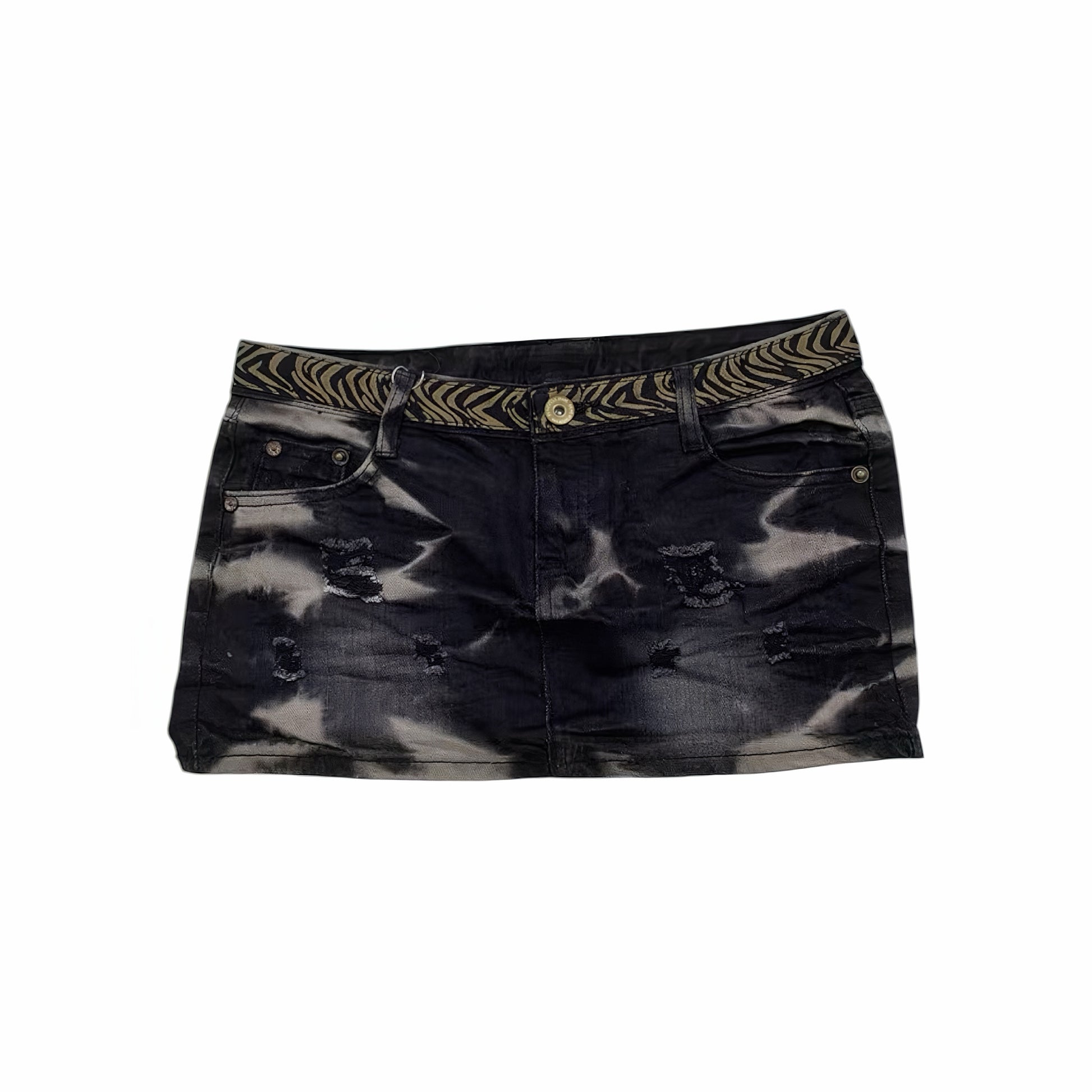 Zebra Edge Distressed Denim Skirt