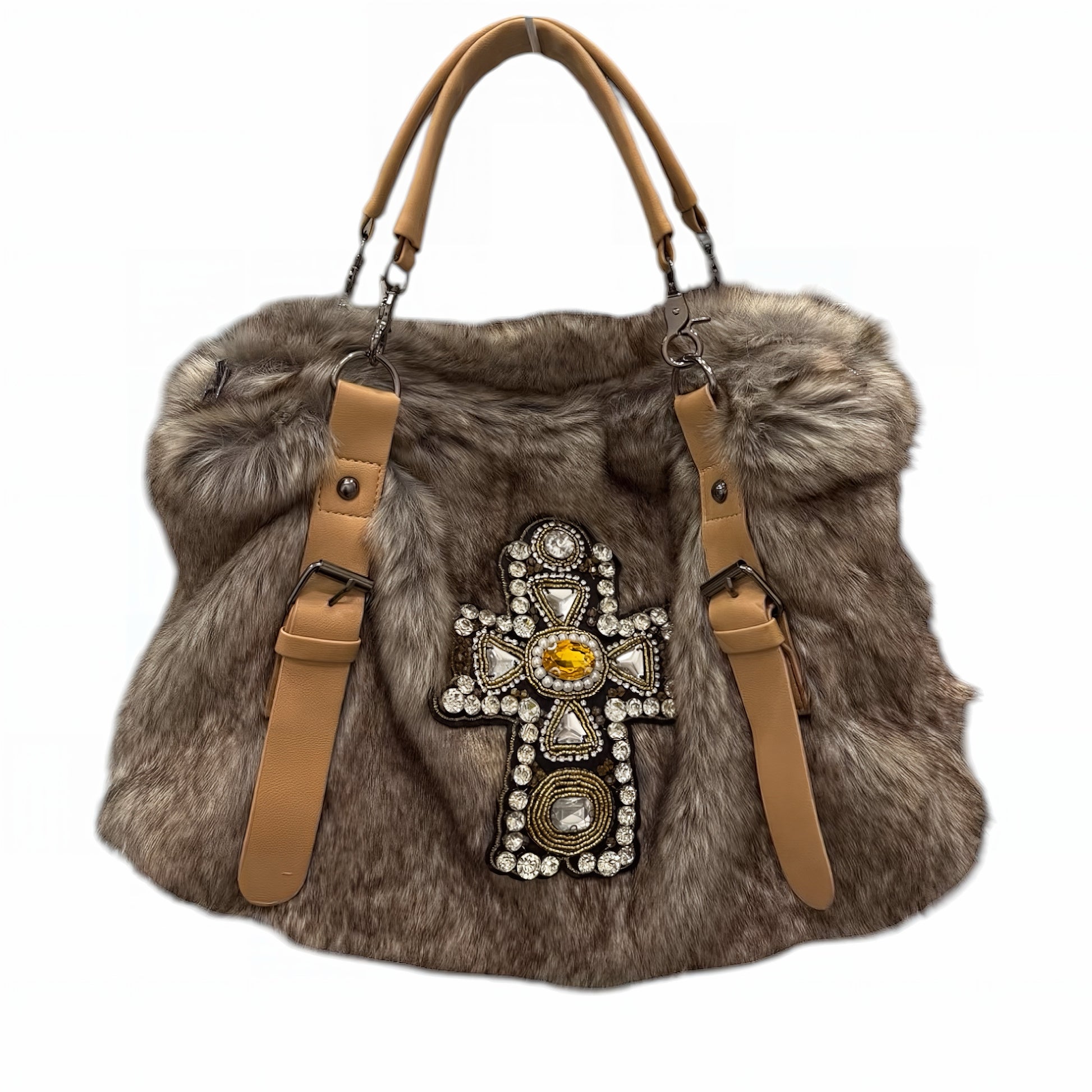 Gilded Cross Fur Shoulder Bag