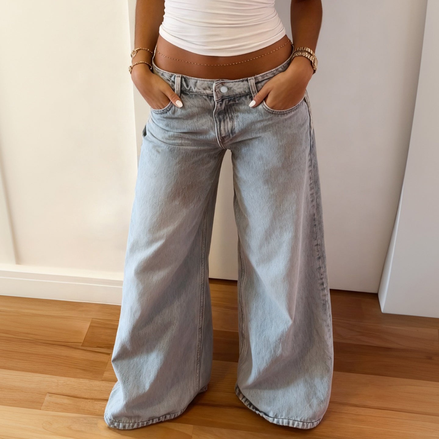 Cloud Wash Wide Leg Jeans