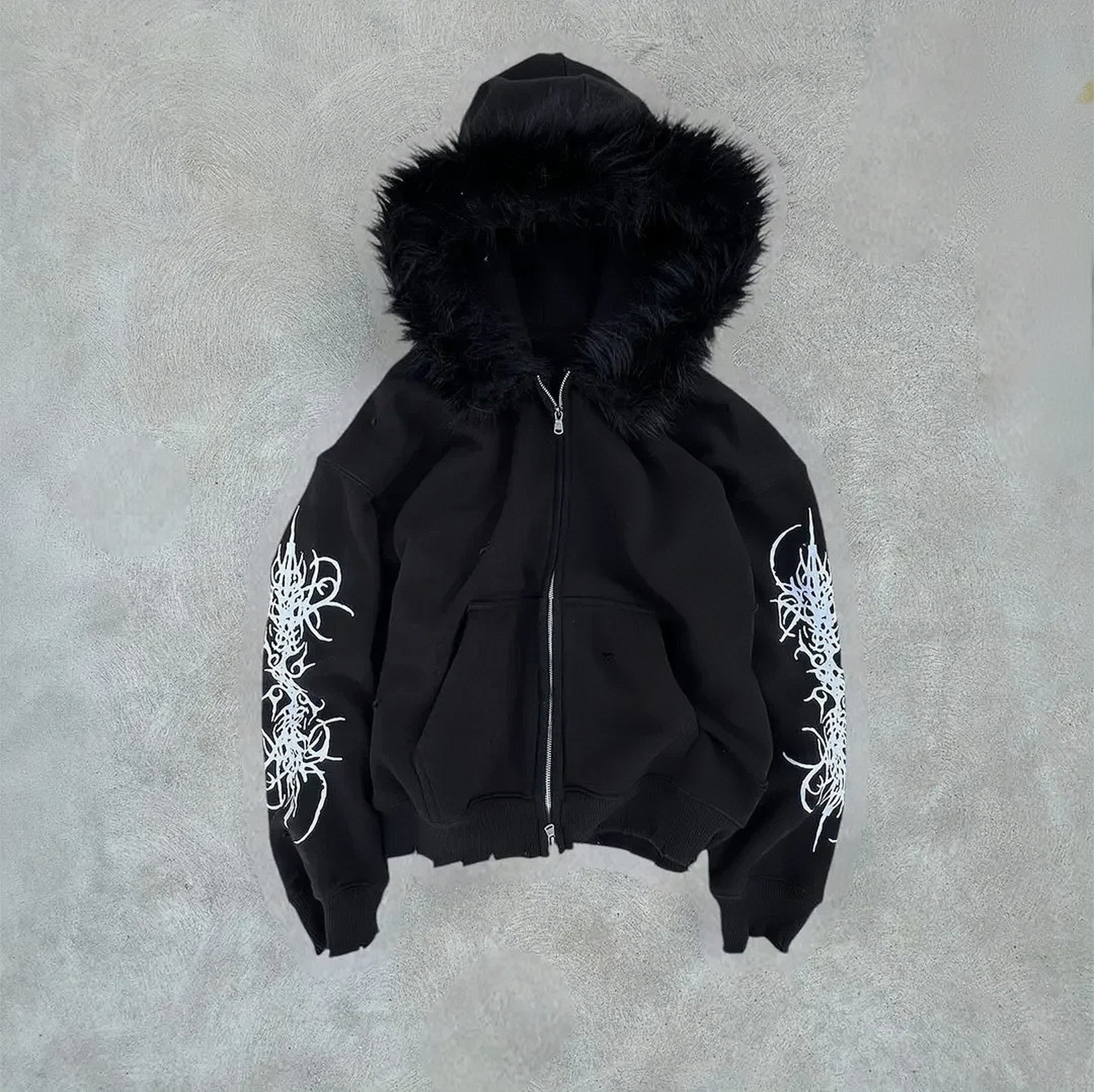 Noir Flame Fur Hoodie