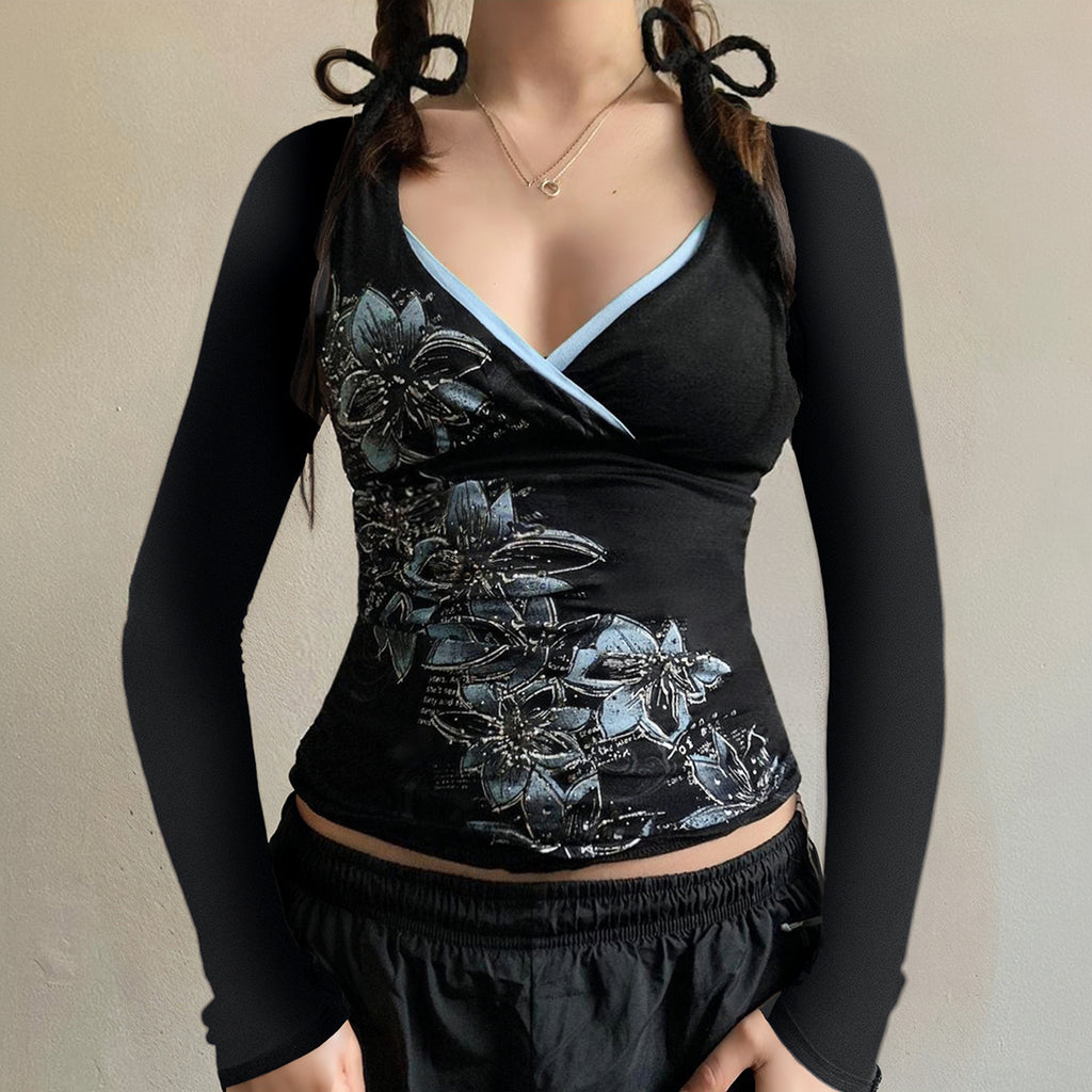 Midnight Bloom Wrap Top