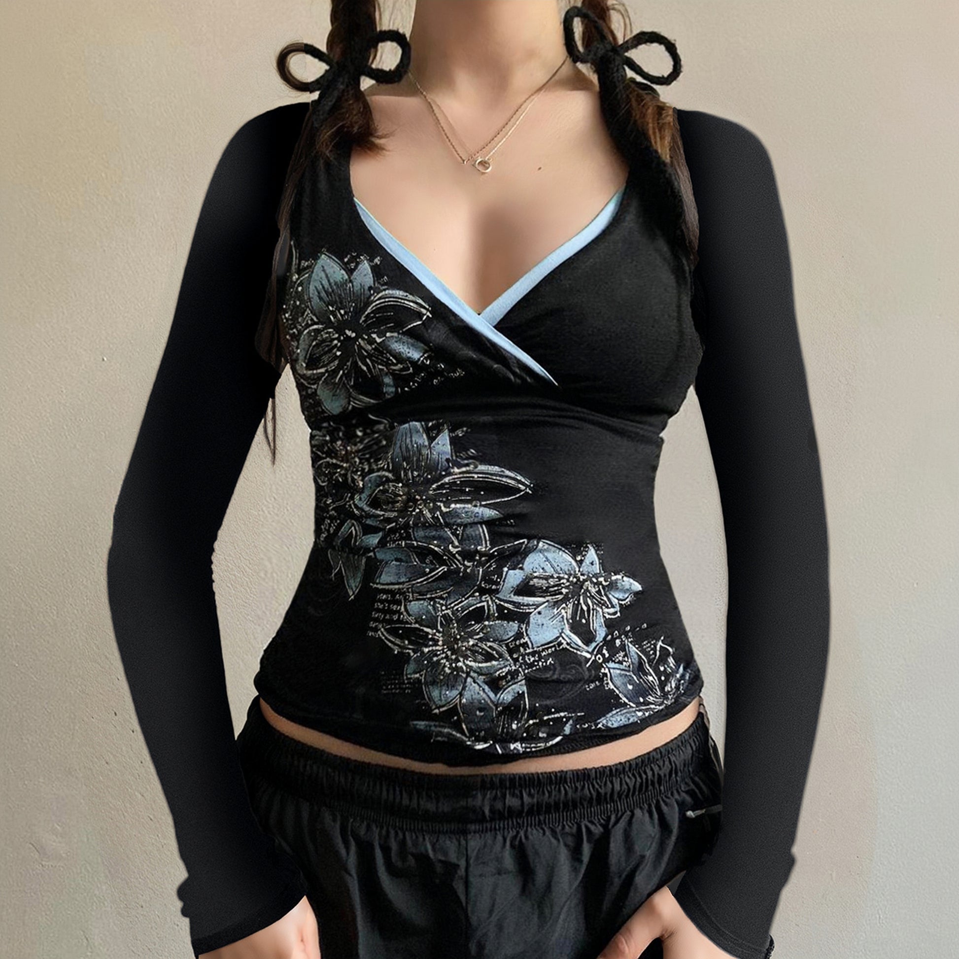 Midnight Bloom Wrap Top