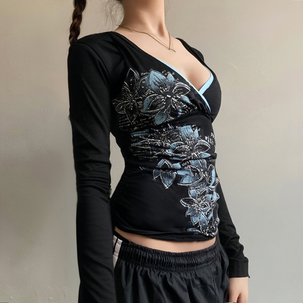 Midnight Bloom Wrap Top