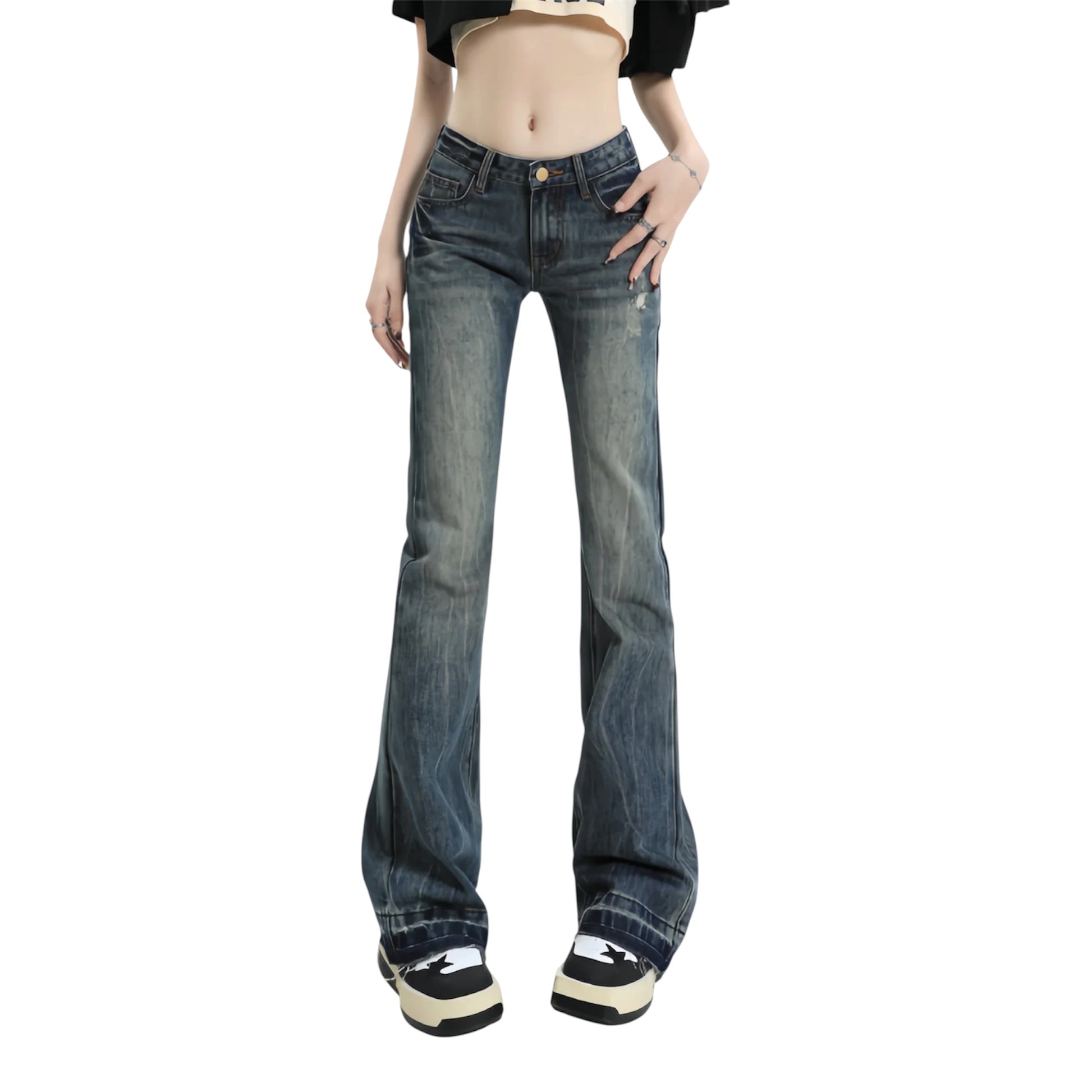 Low-Rise Washed Bootcut Jeans