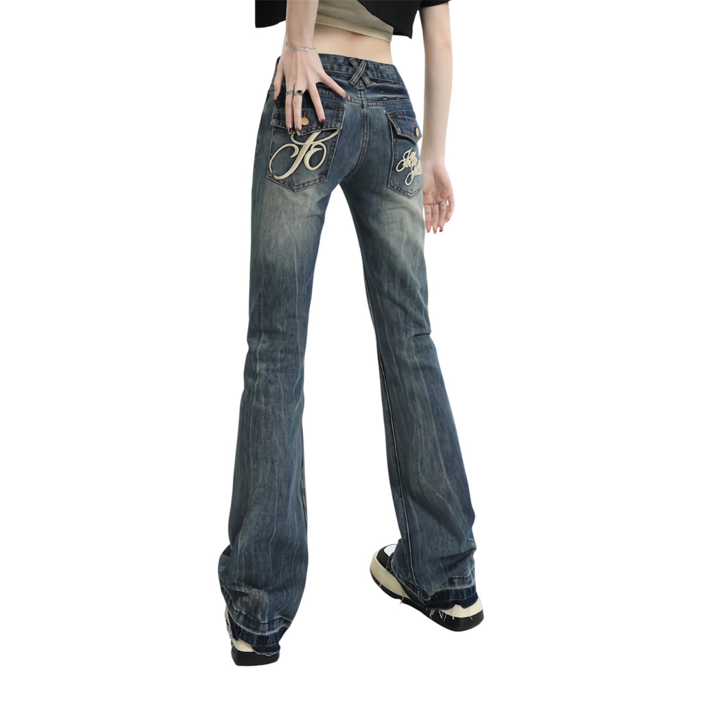 Low-Rise Washed Bootcut Jeans