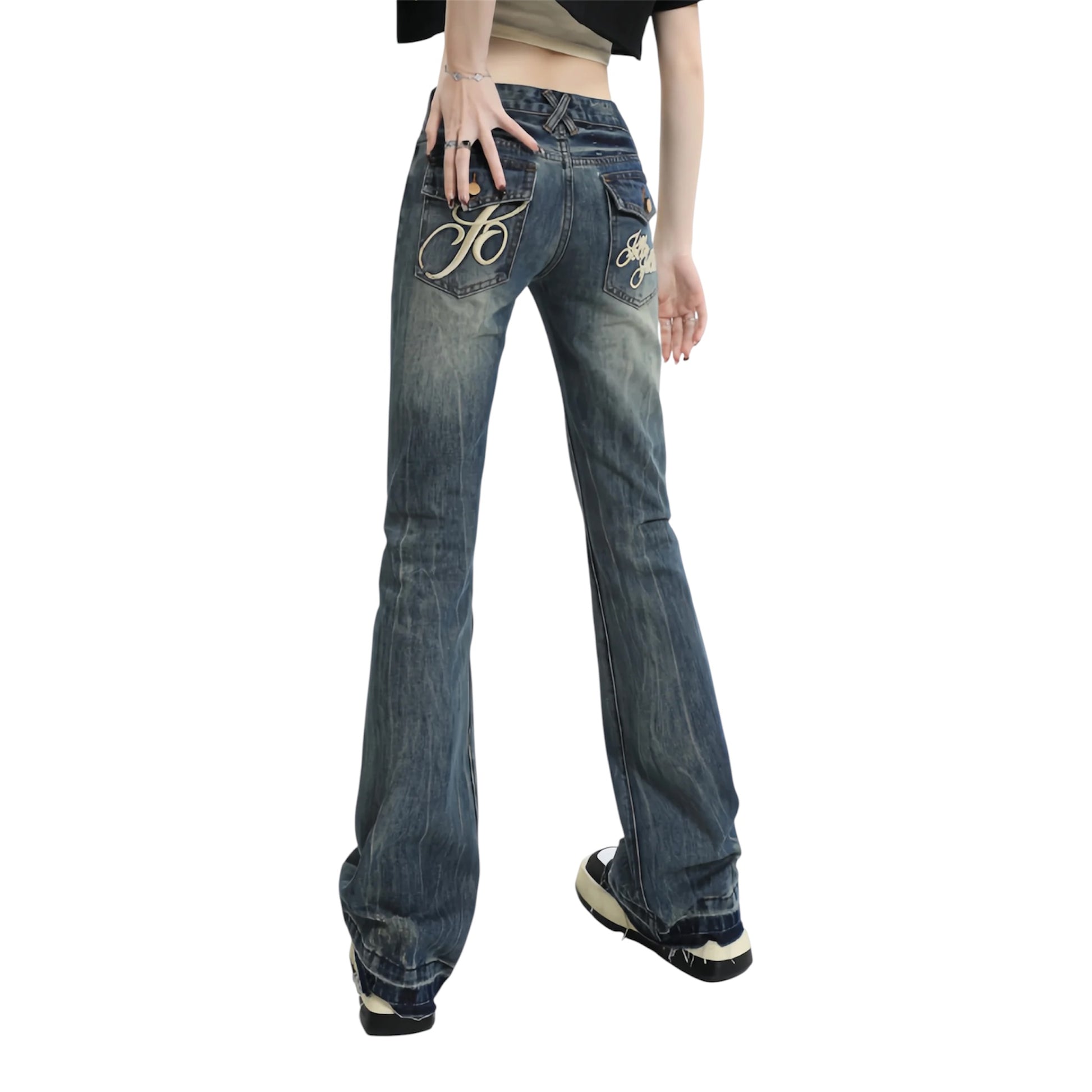 Low-Rise Washed Bootcut Jeans