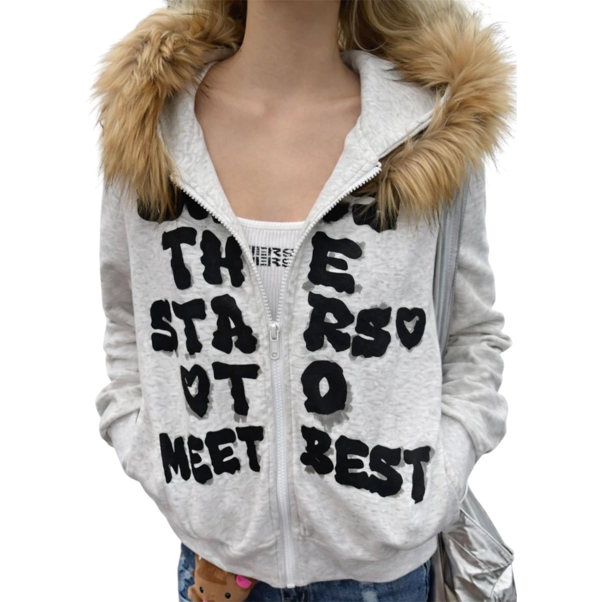 Graphic Fur Zip Hoodie