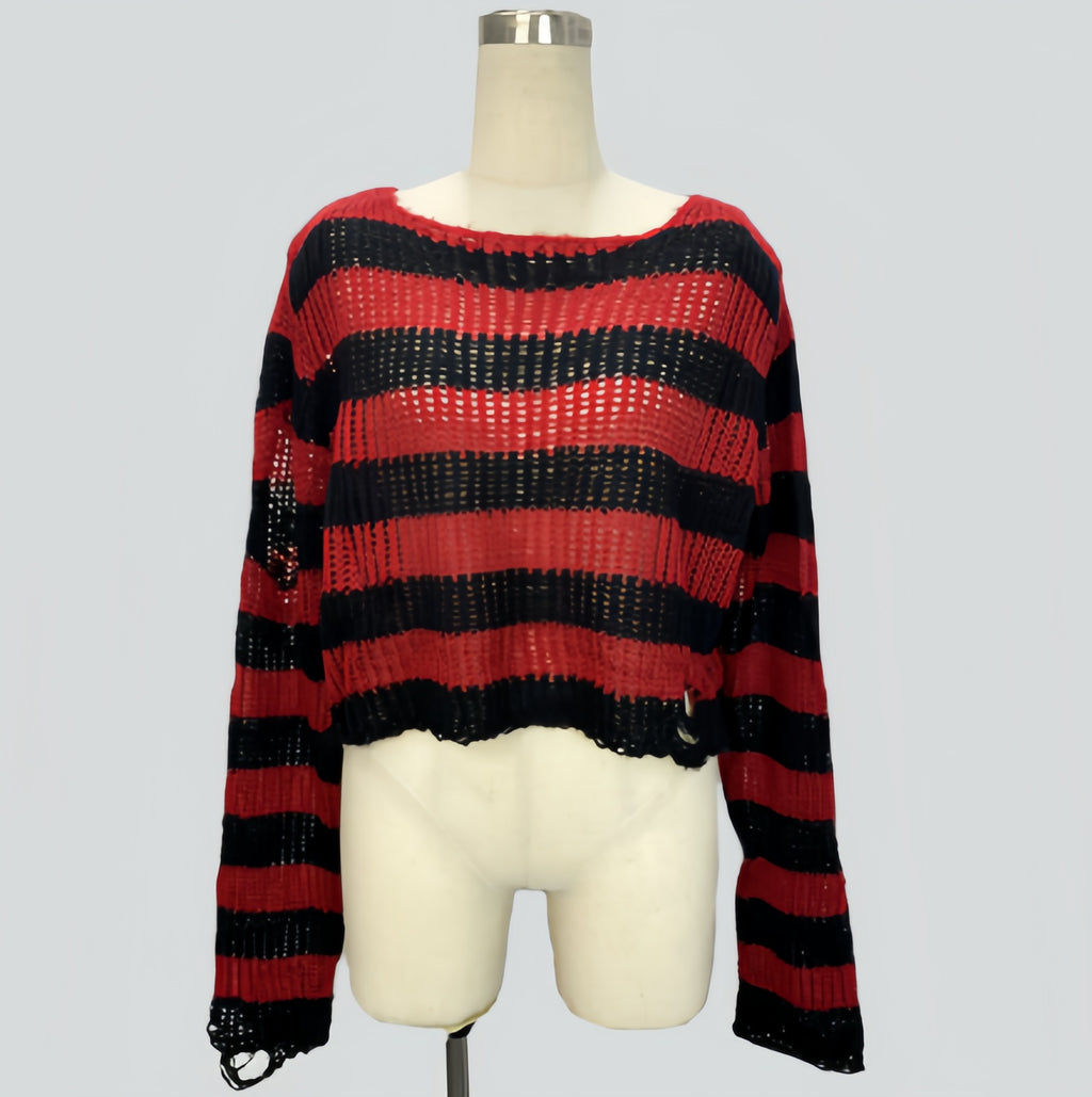 Striped Loose-Knit Cropped Sweater