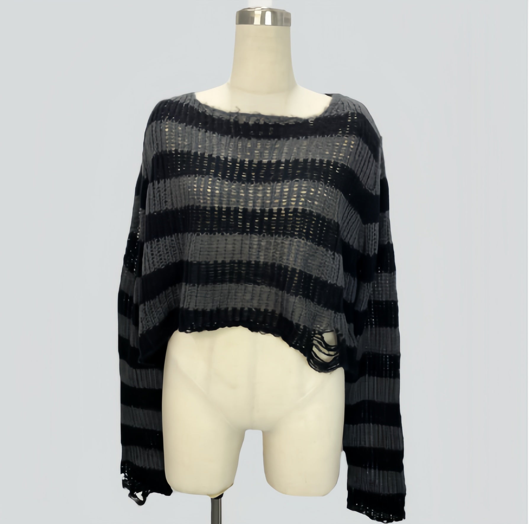 Striped Loose-Knit Cropped Sweater