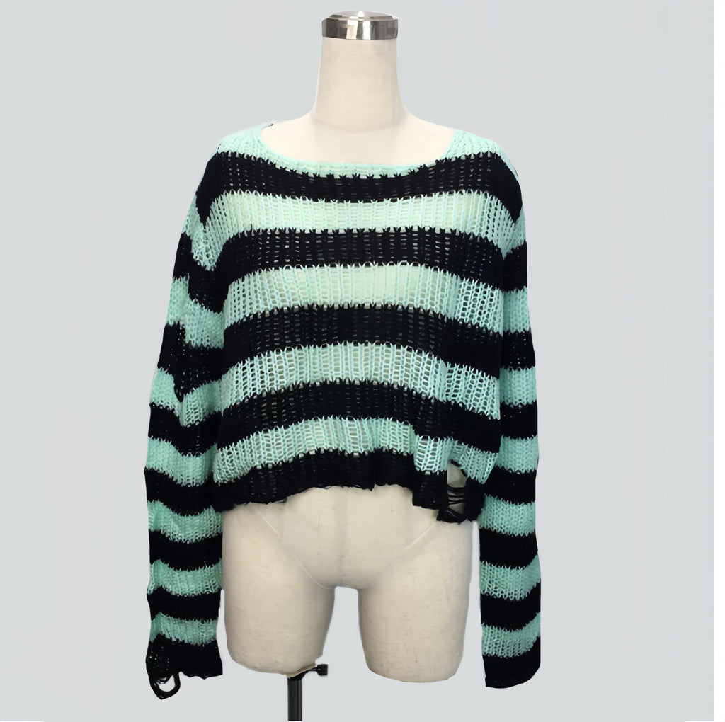 Striped Loose-Knit Cropped Sweater