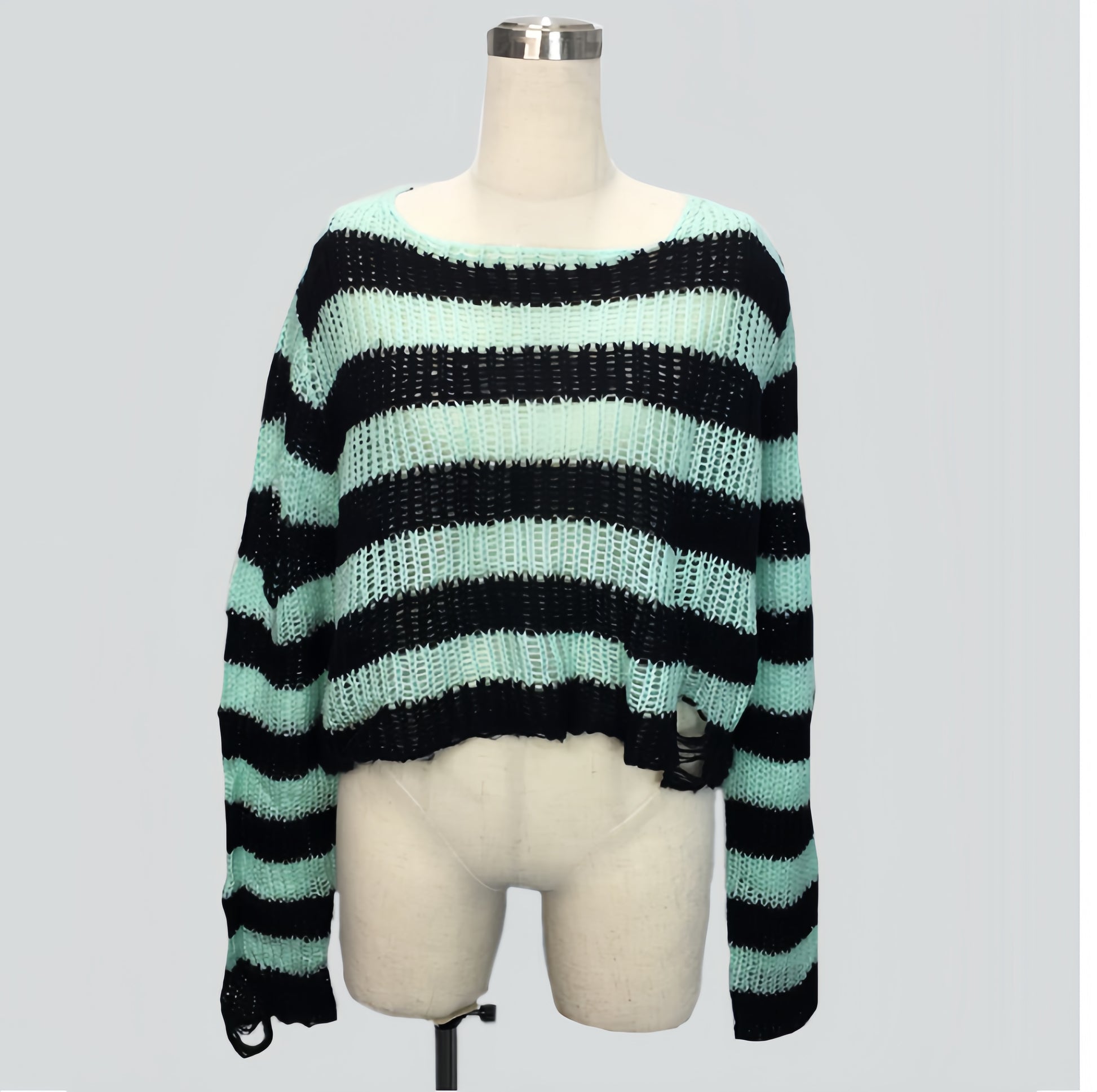 Striped Loose-Knit Cropped Sweater