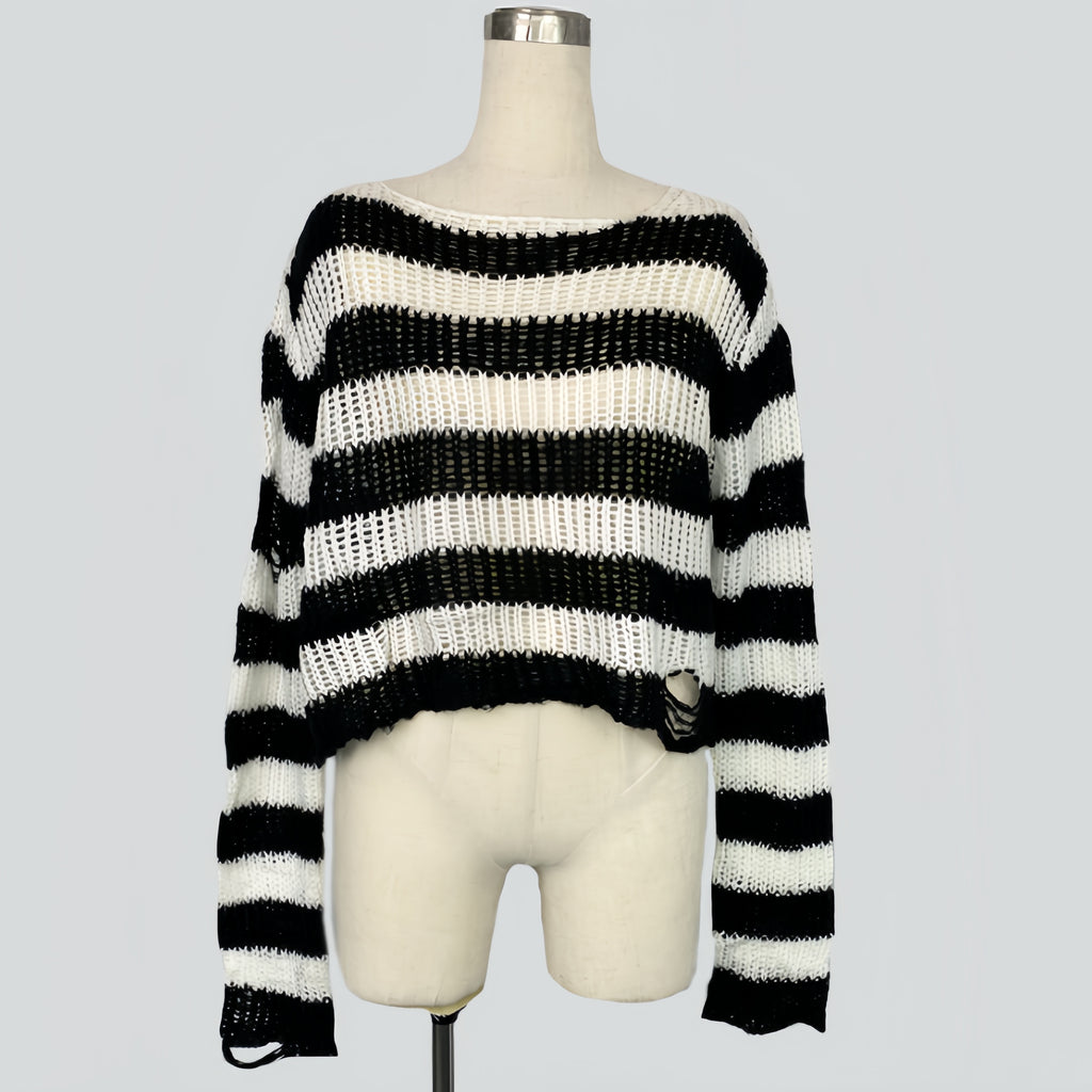 Striped Loose-Knit Cropped Sweater