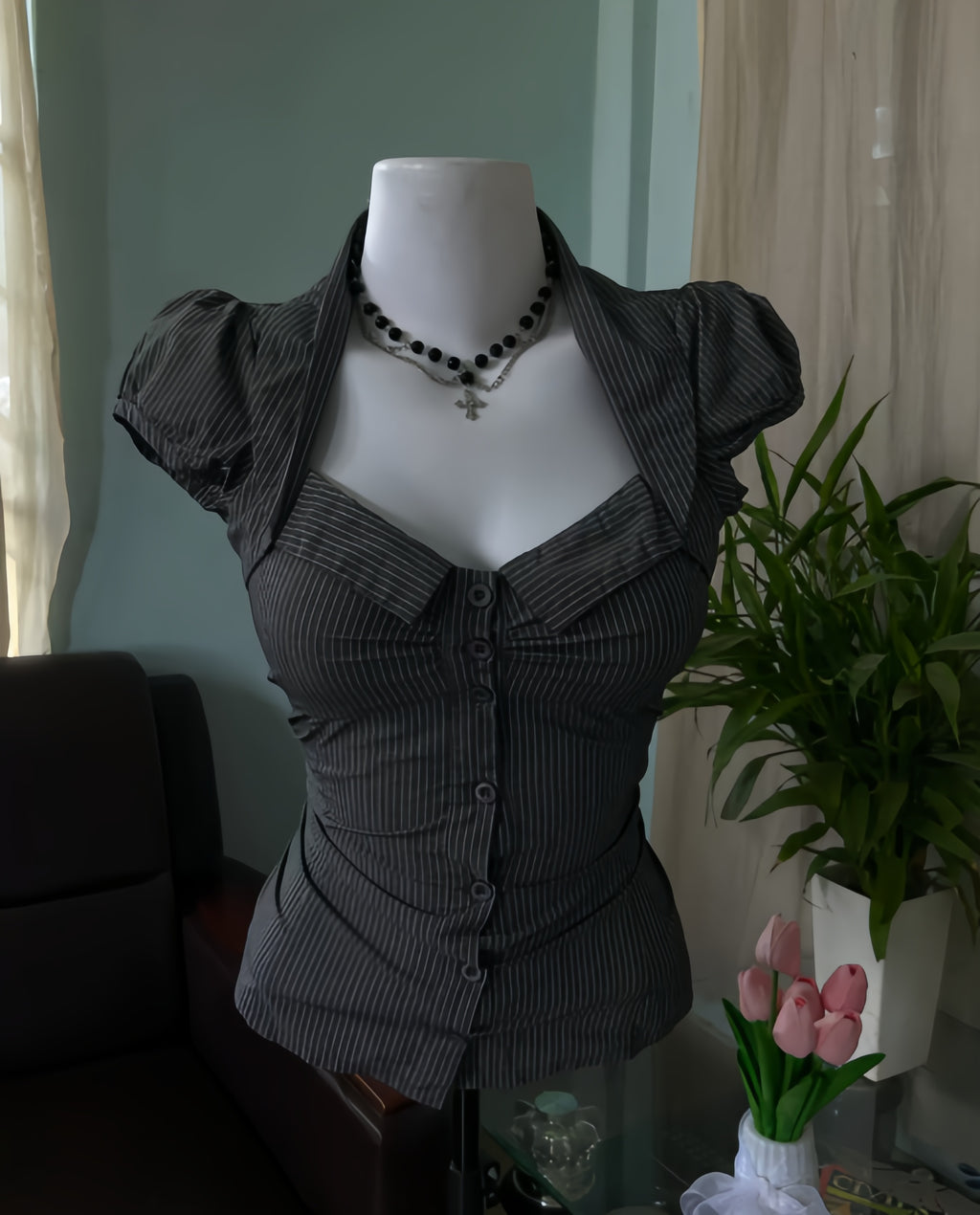 Pinstripe Button Top