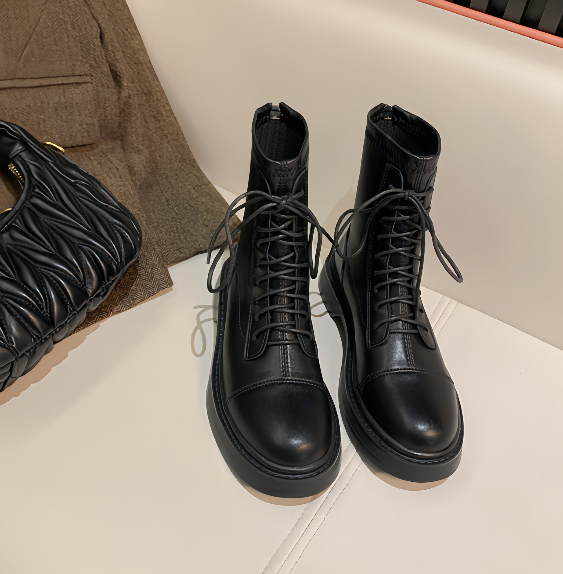 Lace-Up Mid-Calf Boots