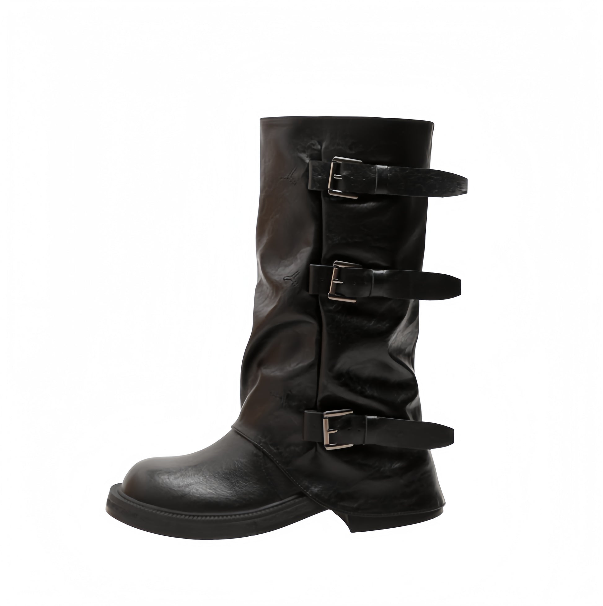 Triple Buckle Knee-High Boots (Black)