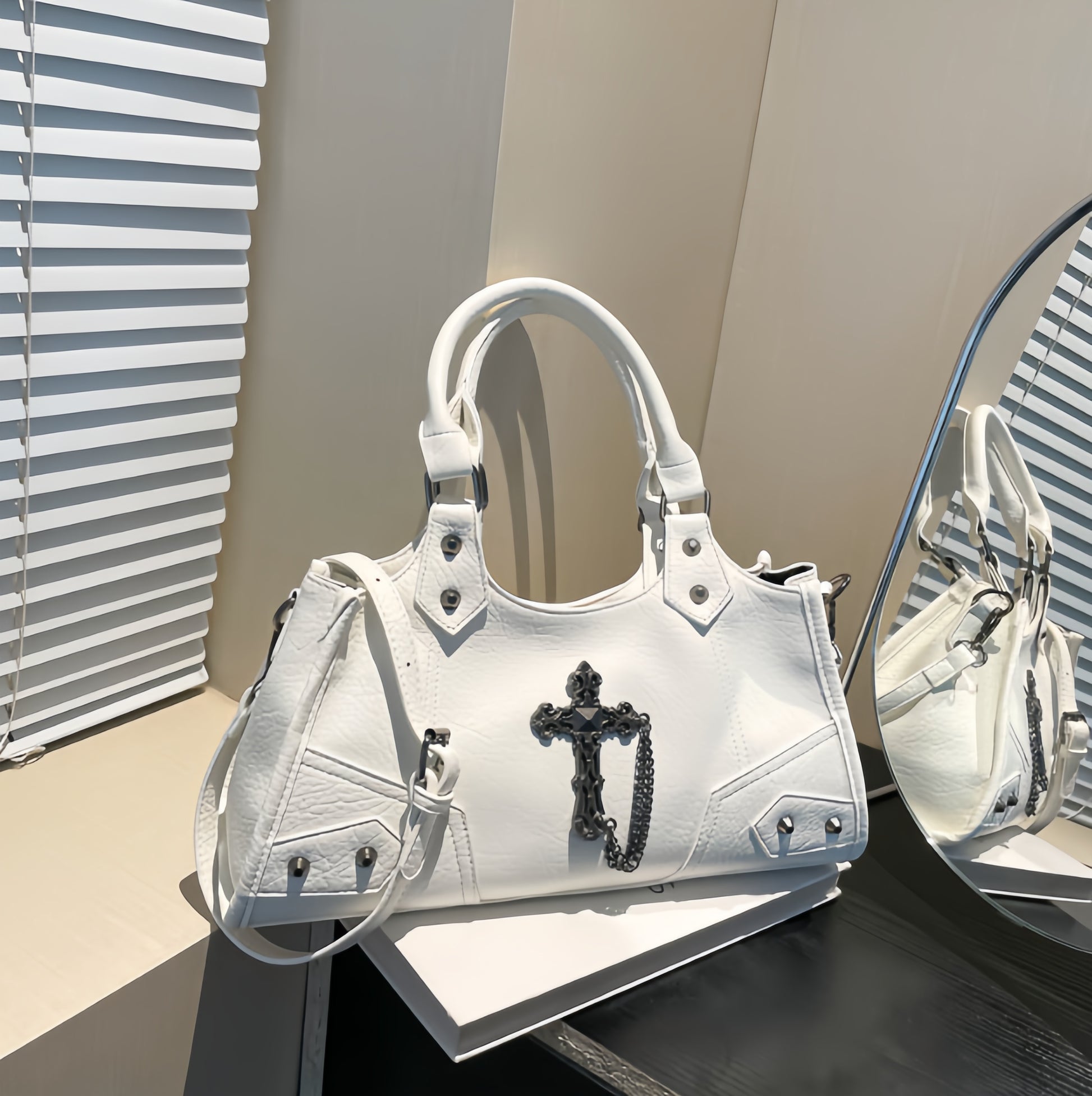 Cross Charm Shoulder Bag (White)