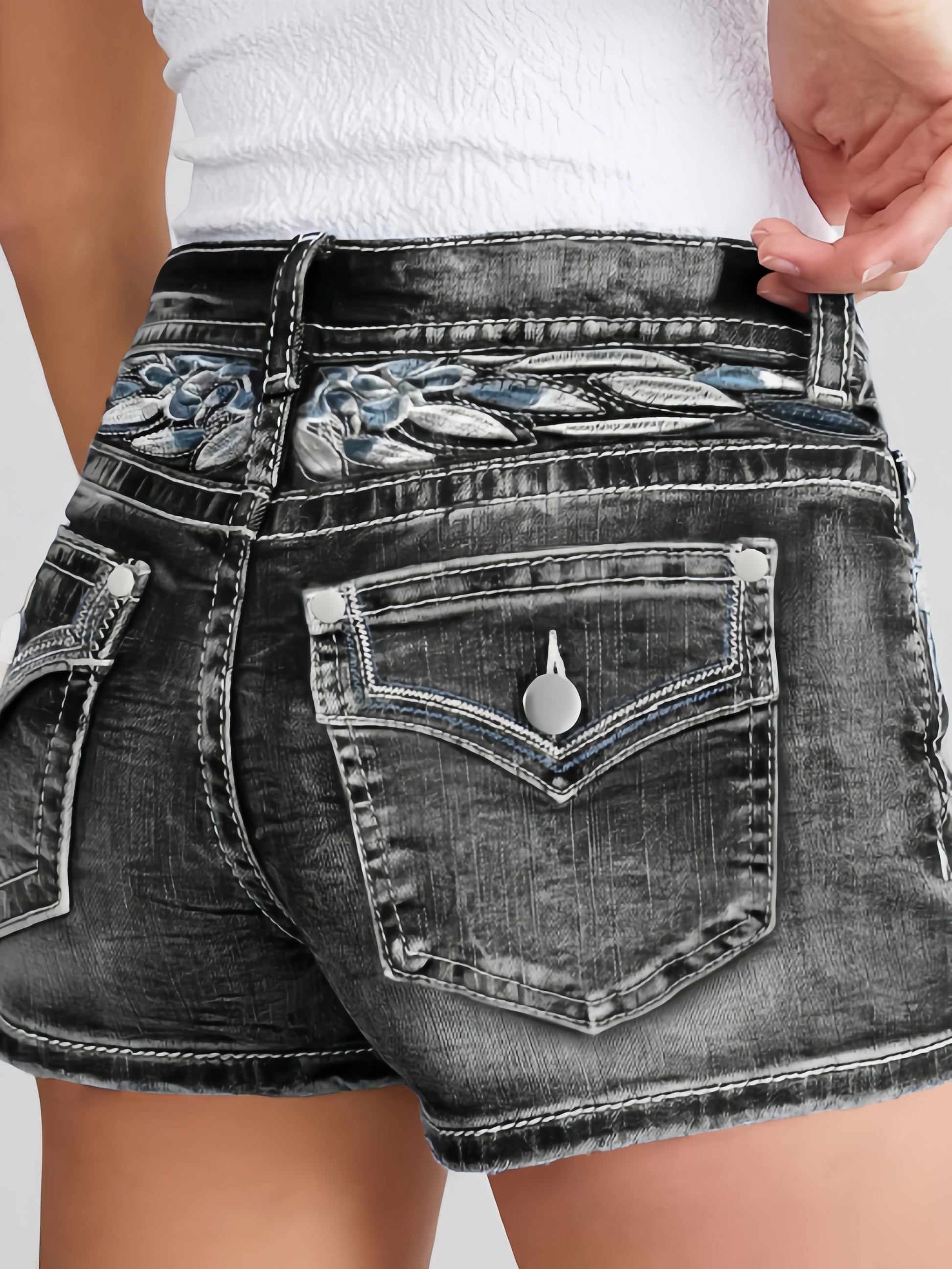 Black Low-Rise Vintage Wash Denim Shorts