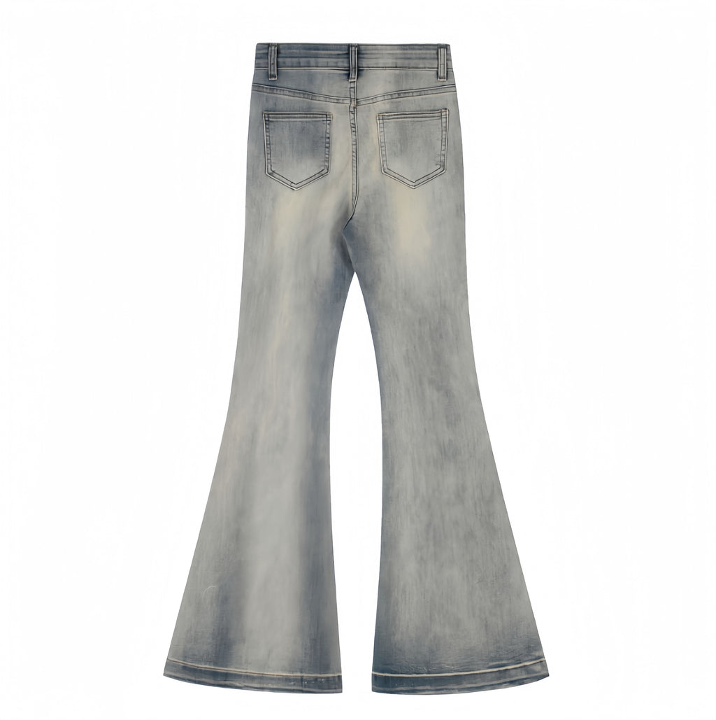 Ivory Fade Studded Flare Jeans