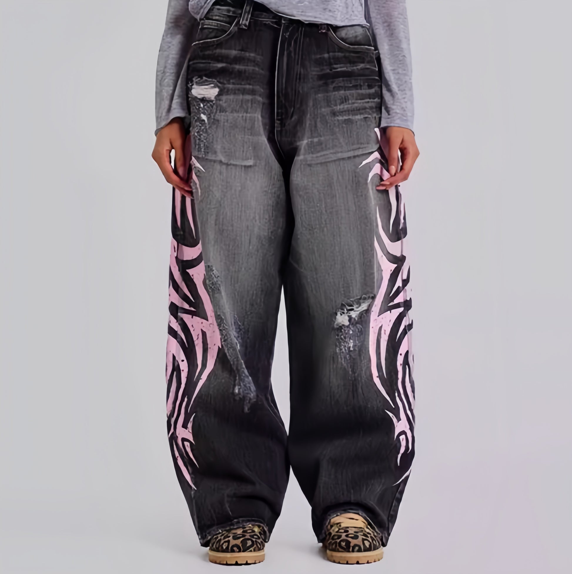 Pink Venom Distressed Baggy Jeans