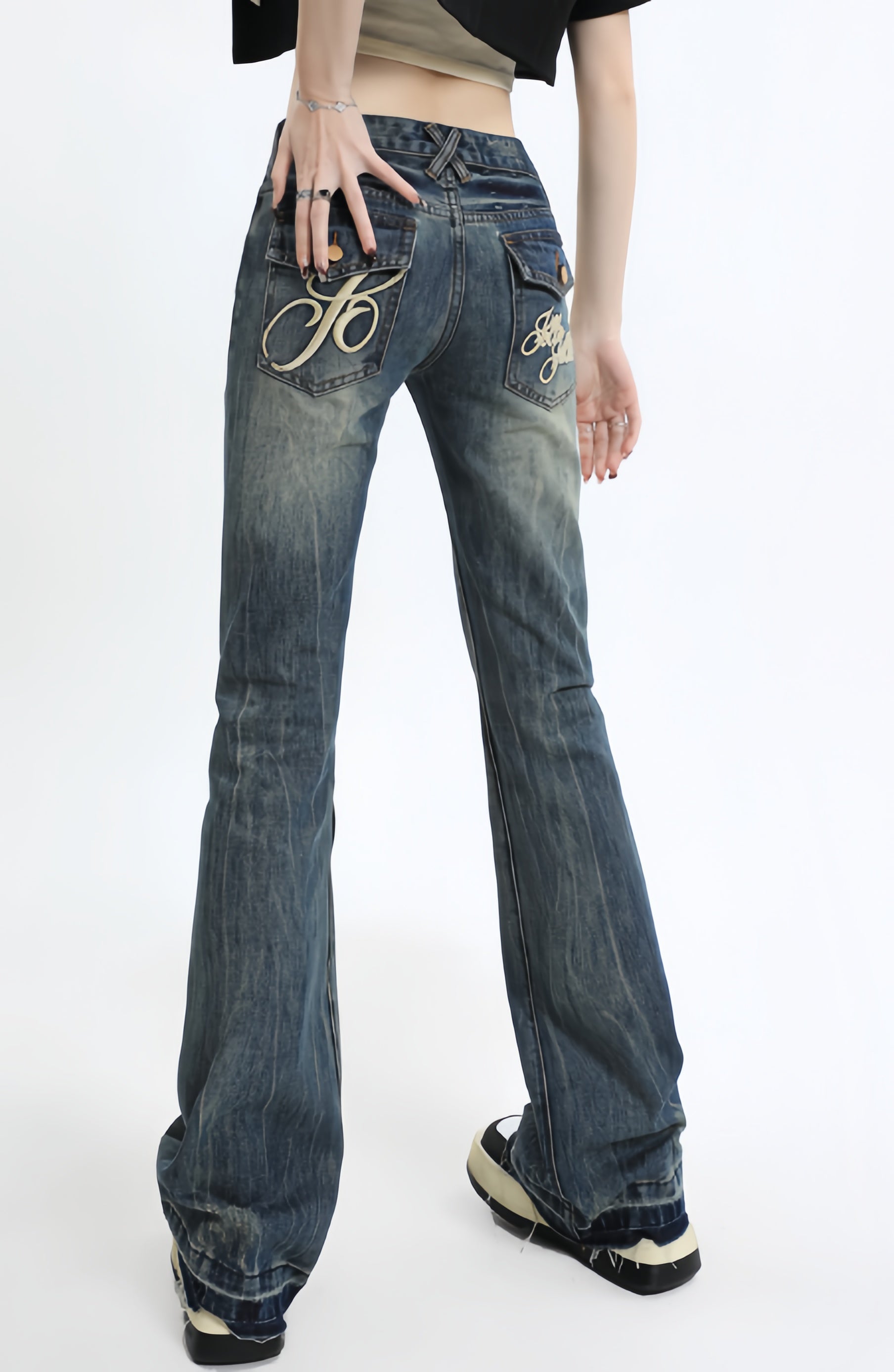 Low-Rise Washed Bootcut Jeans
