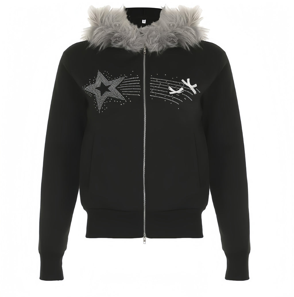 Black Starlight Zip Fur Hoodie