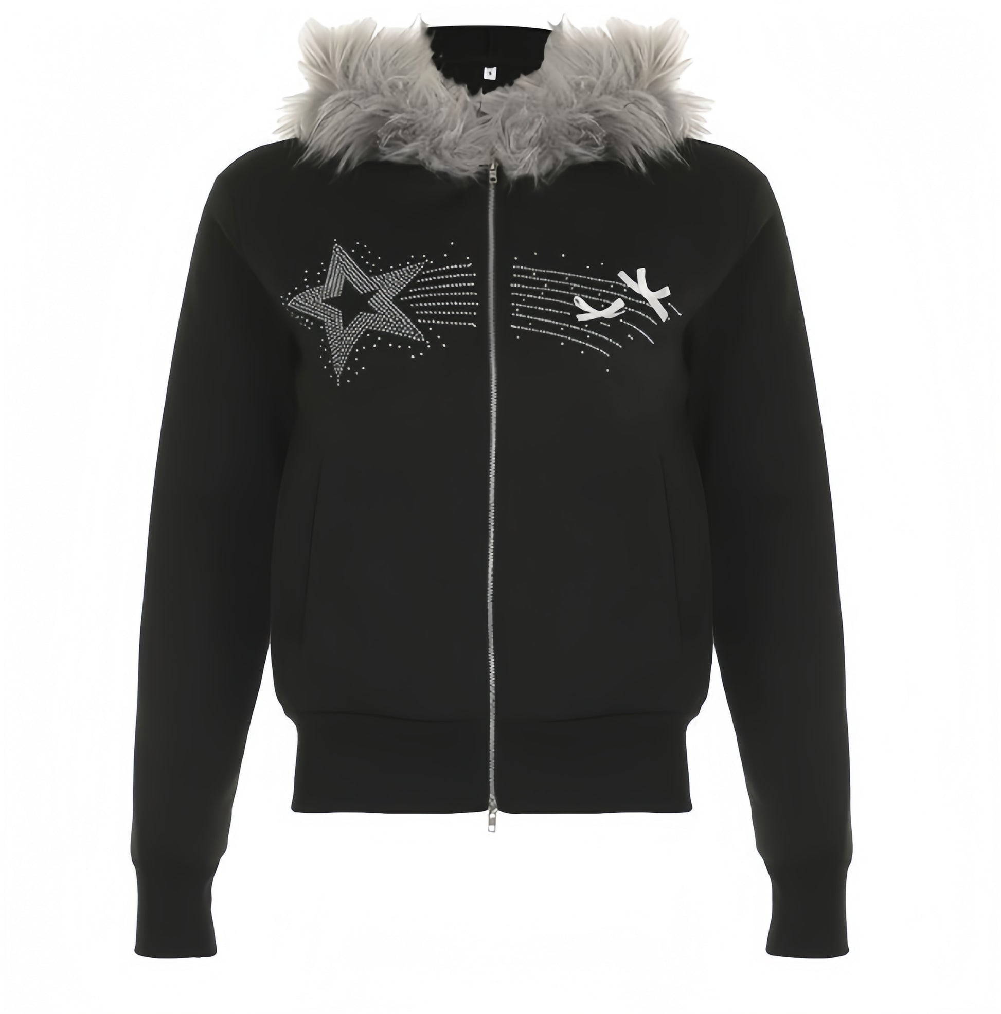 Black Starlight Zip Fur Hoodie