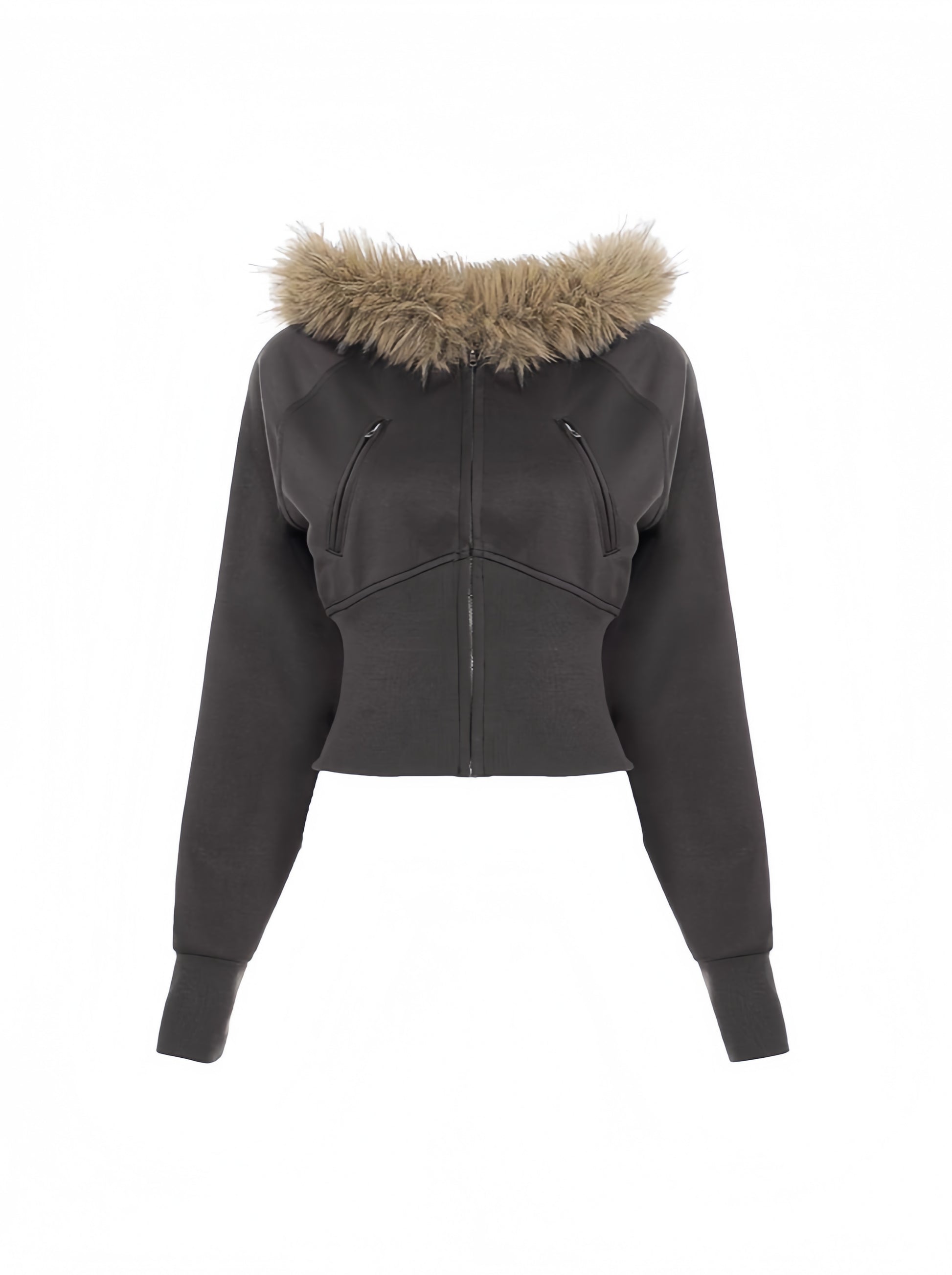 Midnight Frost Cropped Fur Hoodie