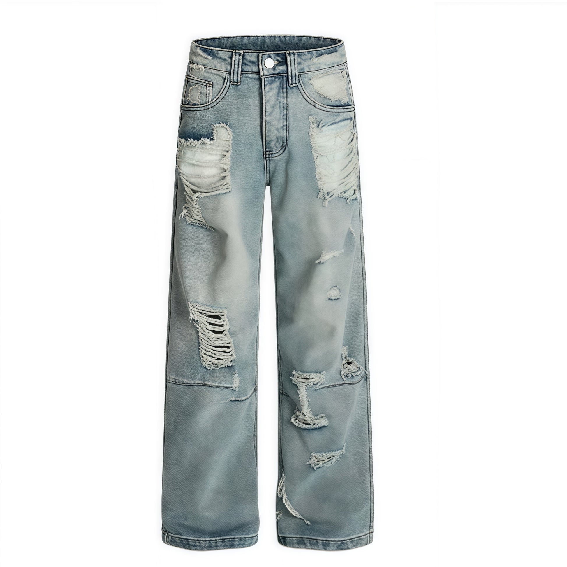 Light Wash Ripped Straight Leg Denim
