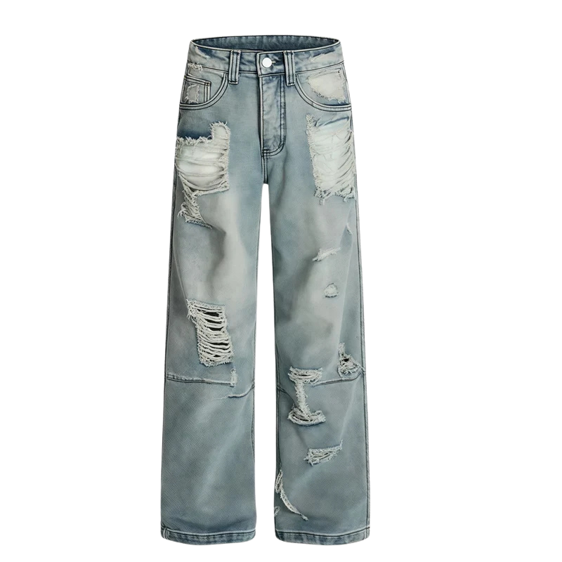 Light Wash Ripped Straight Leg Denim
