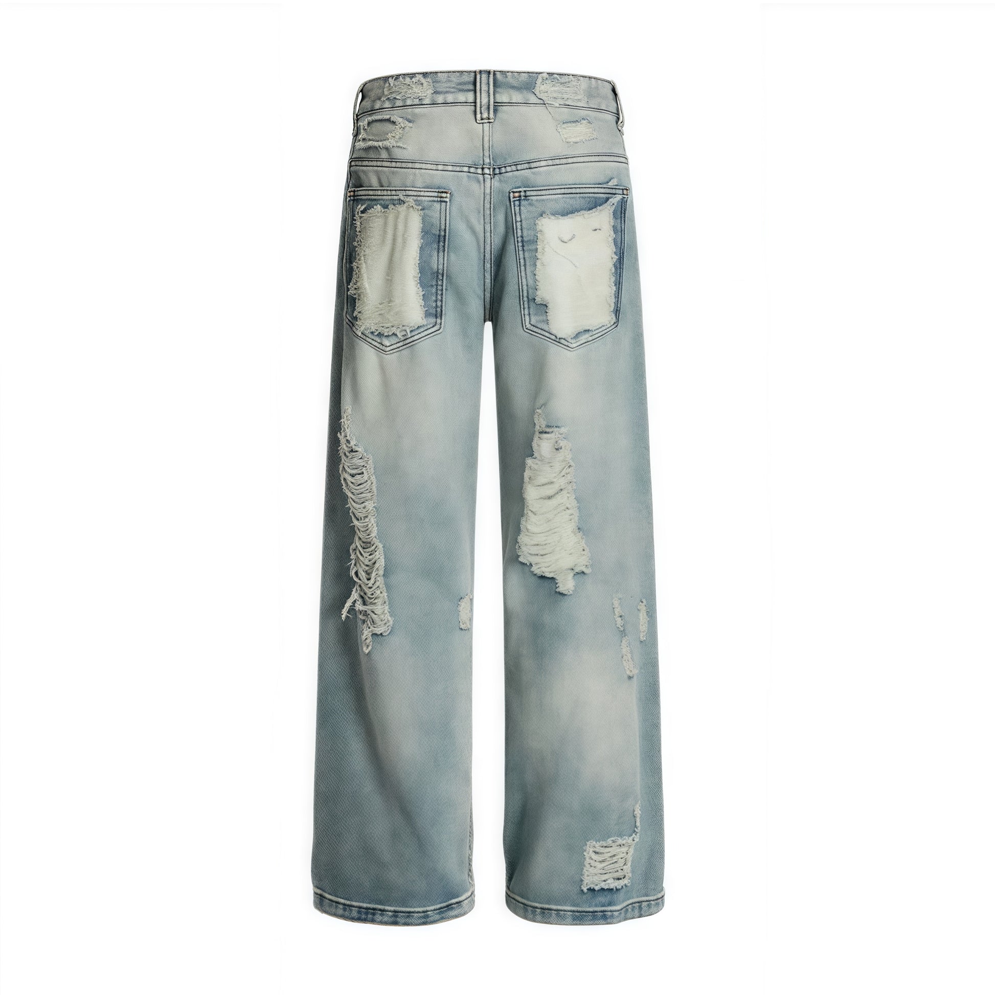 Light Wash Ripped Straight Leg Denim