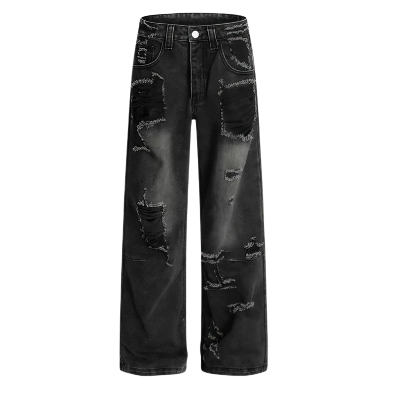 Black Washed Ripped Baggy Jeans