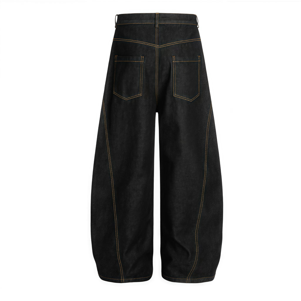 Black Embroidered Wide Leg Denim