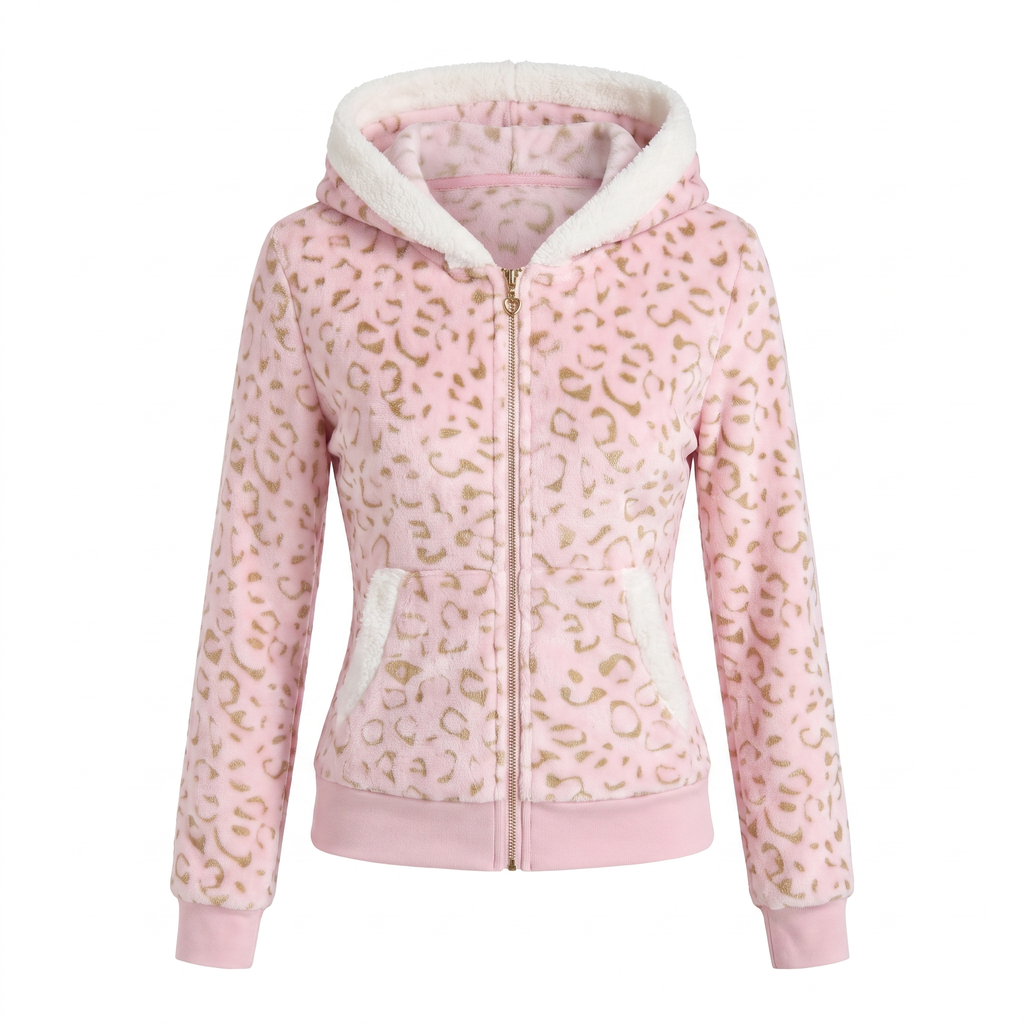 Dollcore Pink/Beige/Black Zip-Up Hoodie