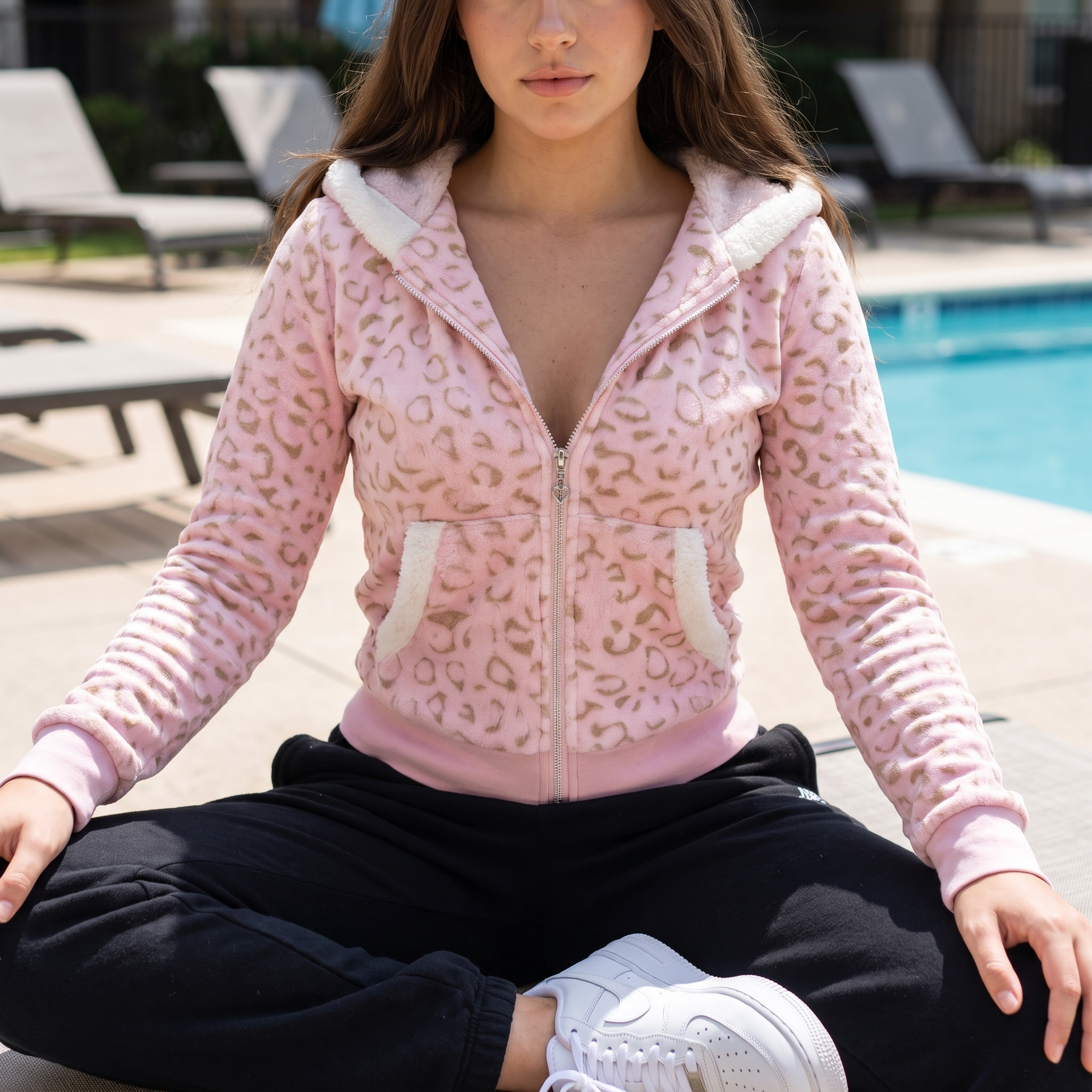 Dollcore Pink/Beige/Black Zip-Up Hoodie
