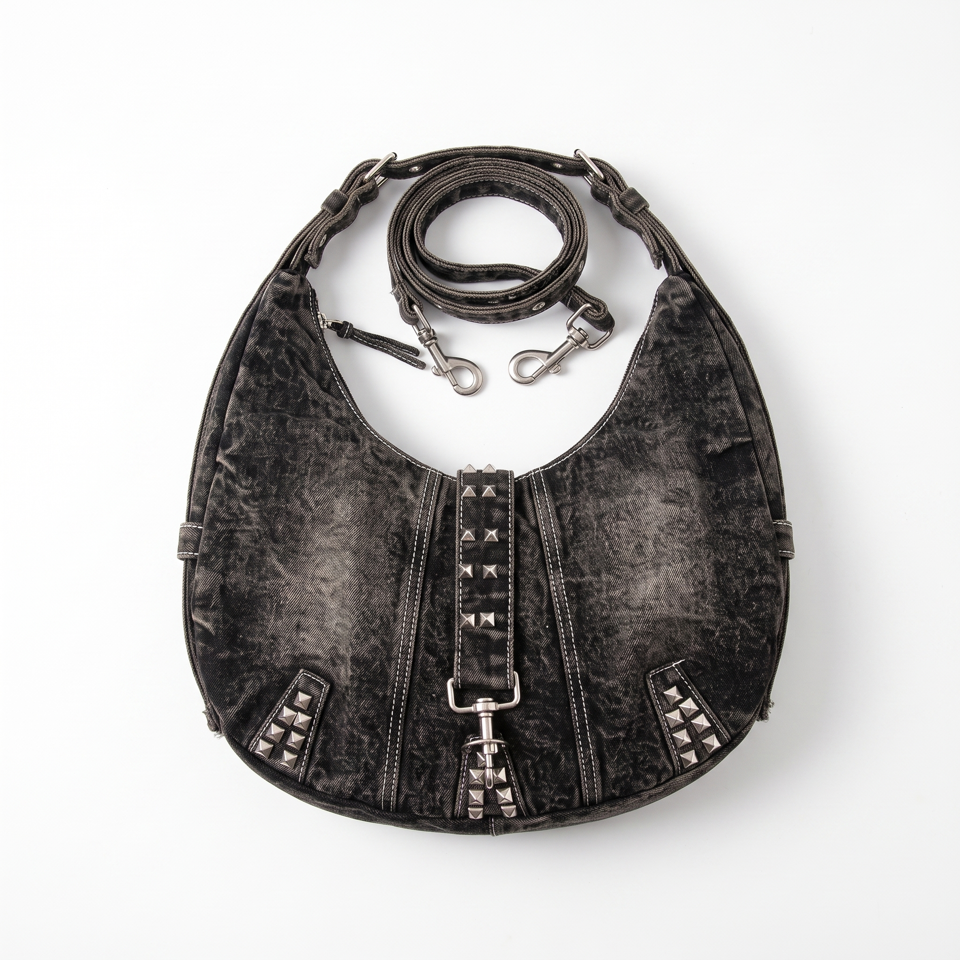 Studded Denim Shoulder Bag