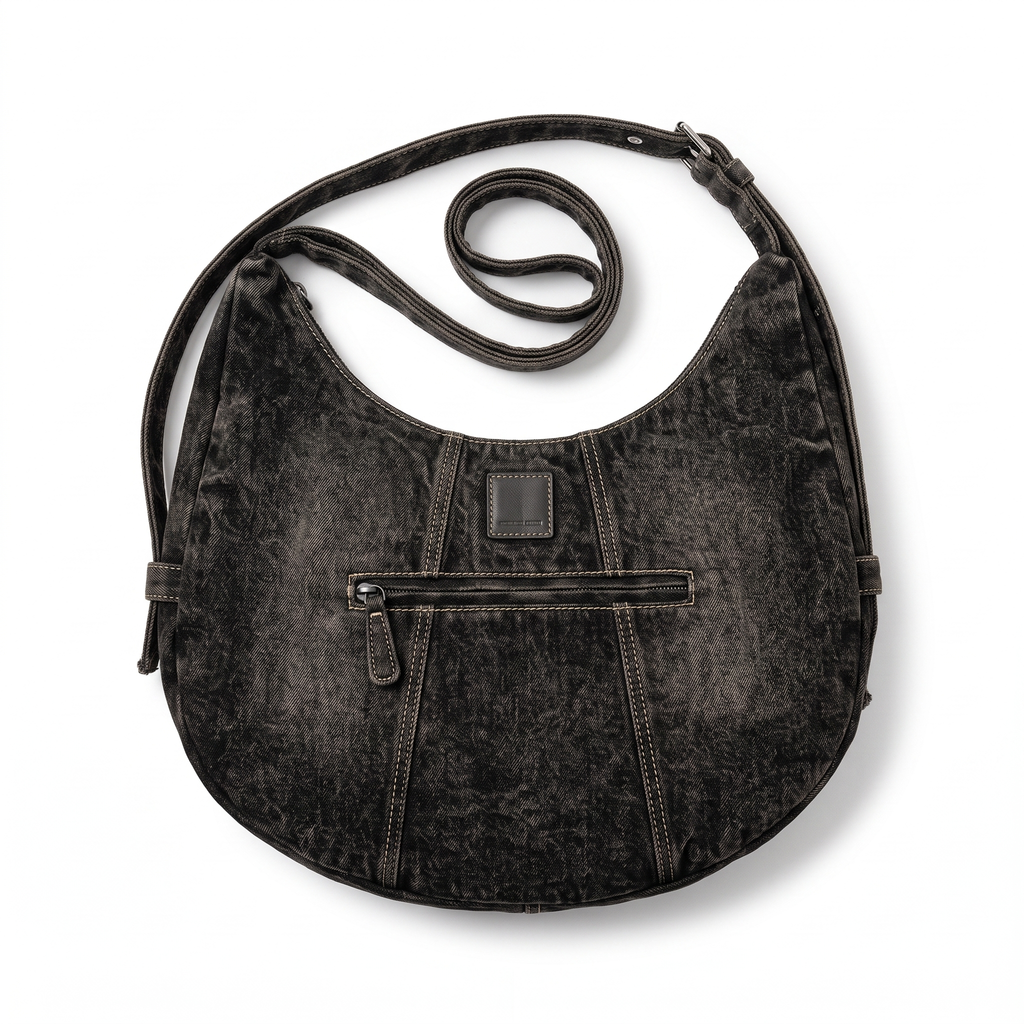 Studded Denim Shoulder Bag