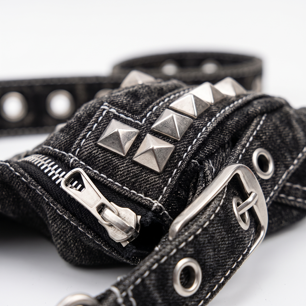 Studded Denim Shoulder Bag