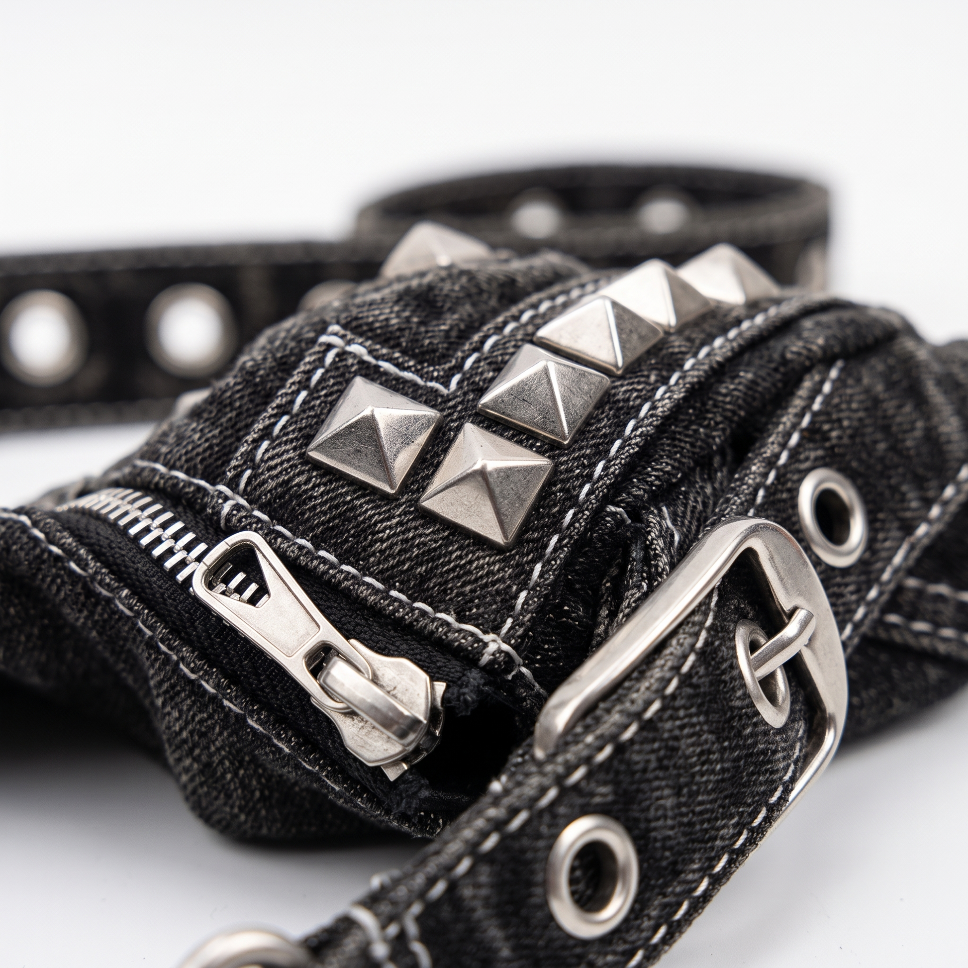 Studded Denim Shoulder Bag