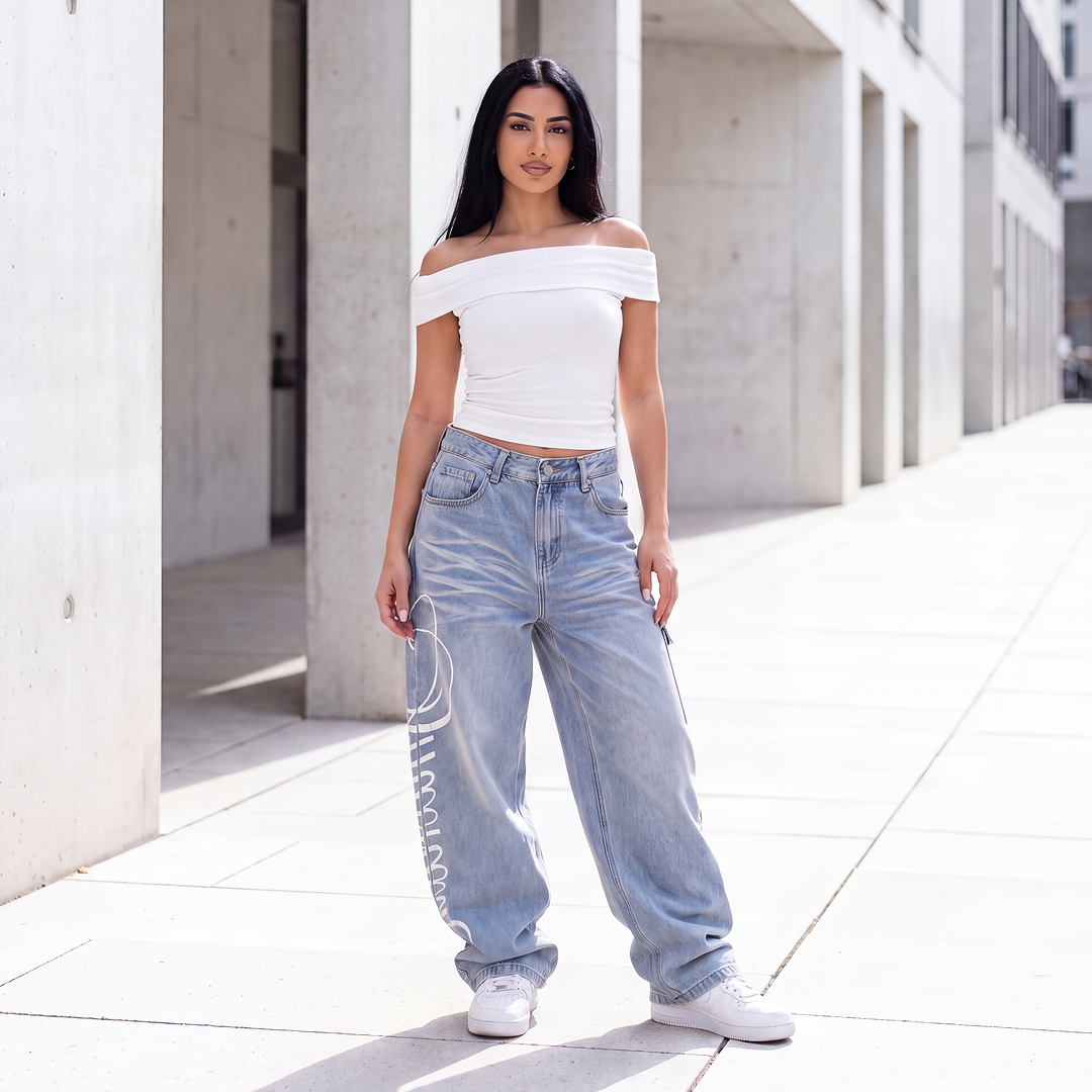 Soft Script Slouch Jeans